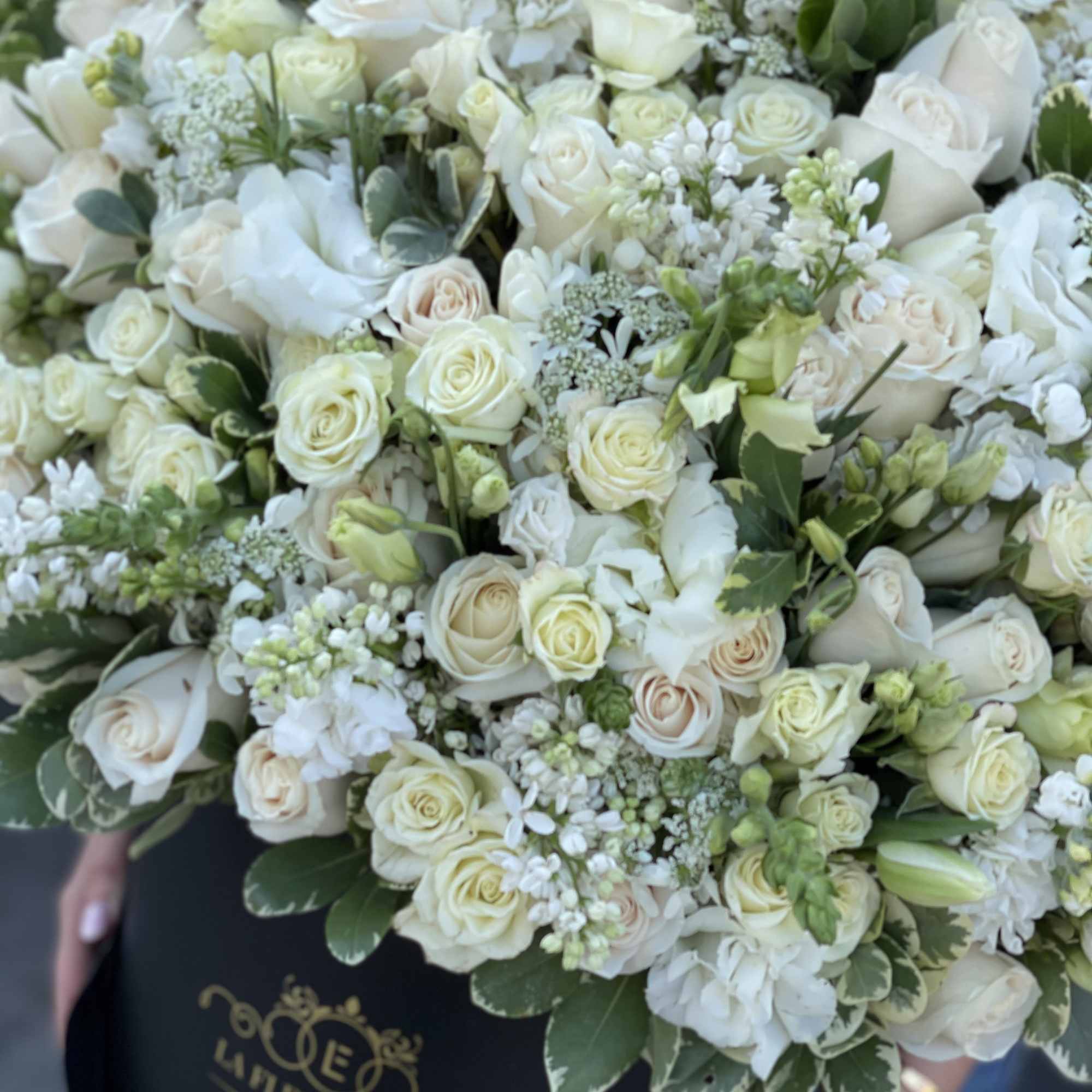 all white and green flowers in our signature large black box all white and green flowers in our signature large black box