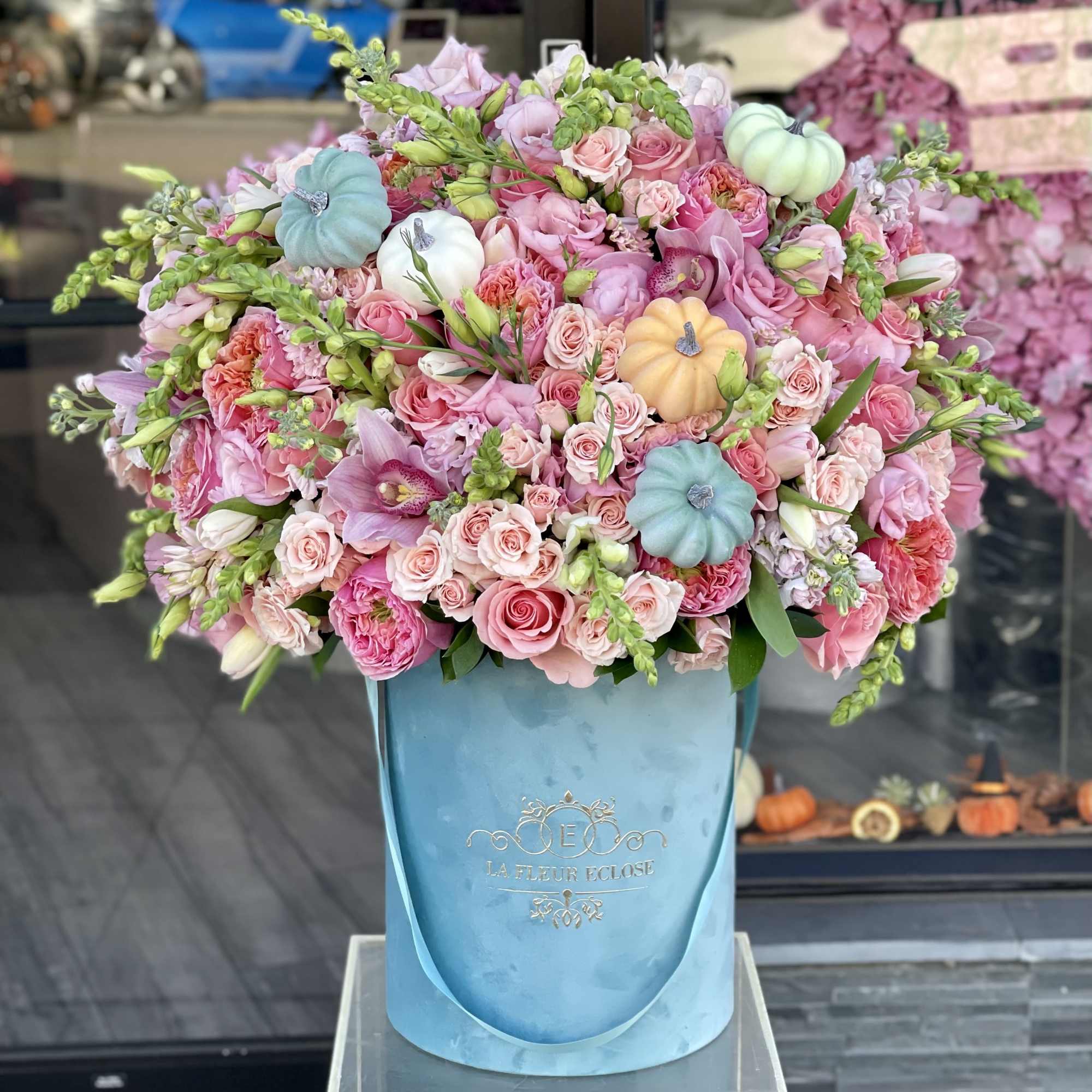 Decorated with pastel pumpkins Decorated with pastel pumpkins