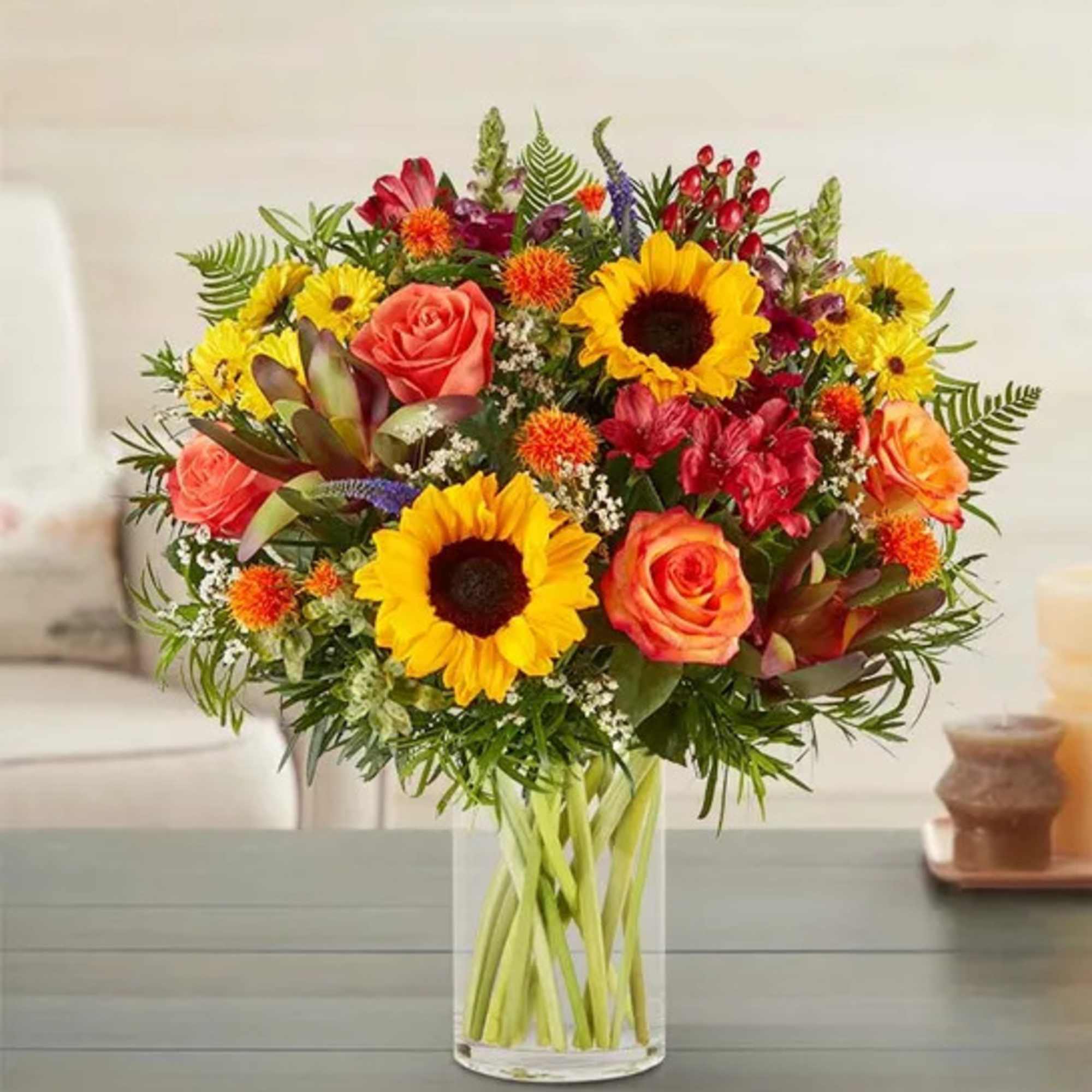 Our charming autumn bouquet showcases the season&rsquo;s striking textures and colors. A