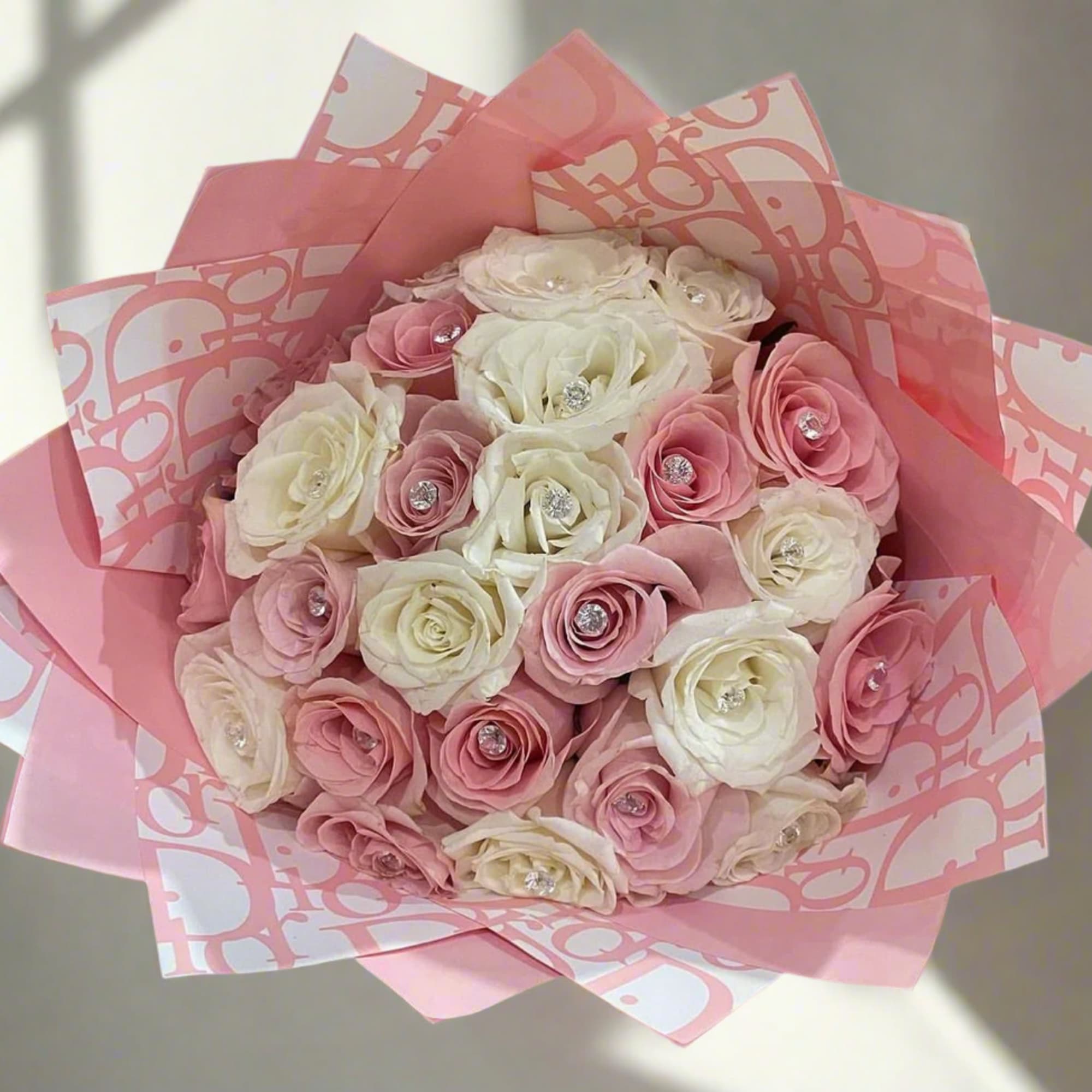 Pink White Rose Dior Wrapped Bouquet in Fort Worth, TX Blomme