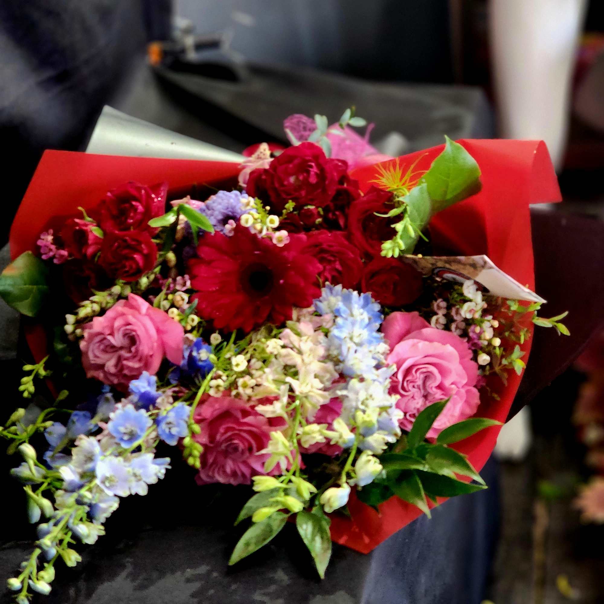 When you have enough vases at home....send a wrapped bouquet of seasonal