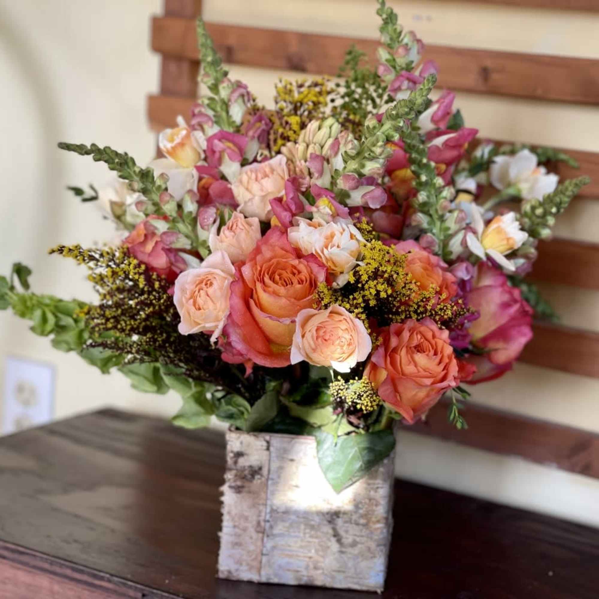 A beautiful combination of everything FALL! From fragrant roses, to bright beautiful