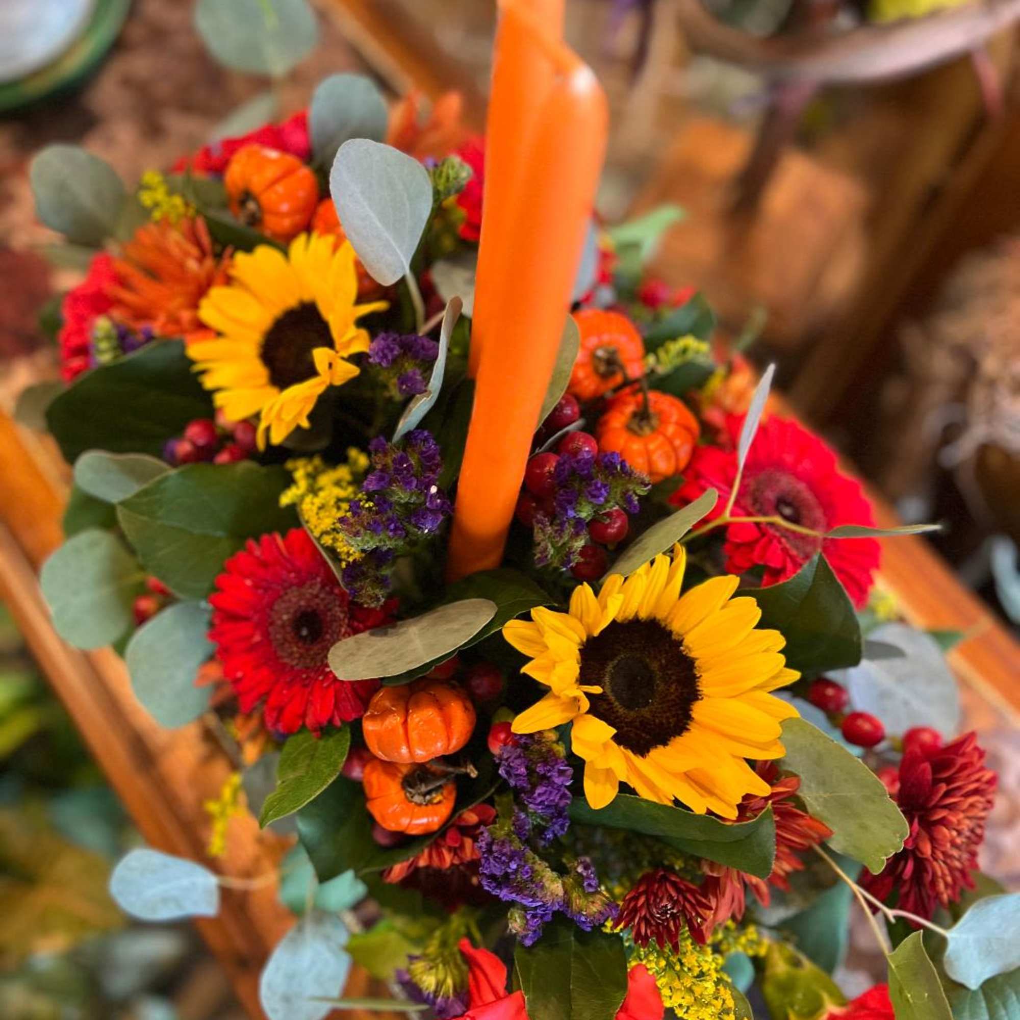 An assortment of warm fall blooms perfect to garnish your table during