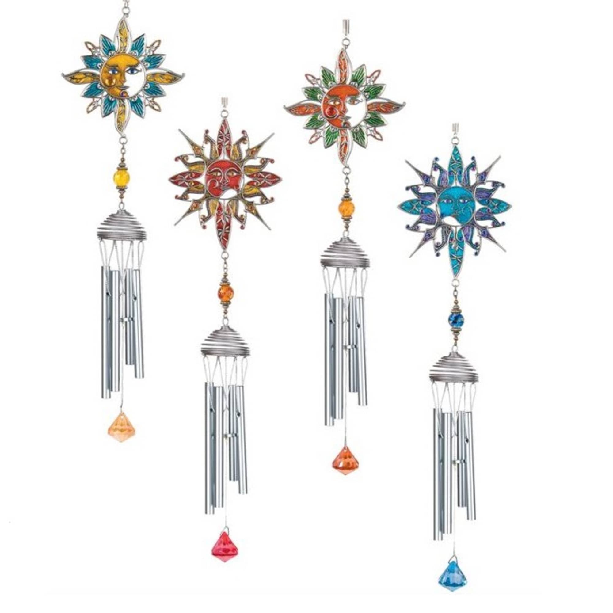 This colorful sun catcher mini chime is 26in long. Glass color will This colorful sun catcher mini chime is 26in long. Glass color will
