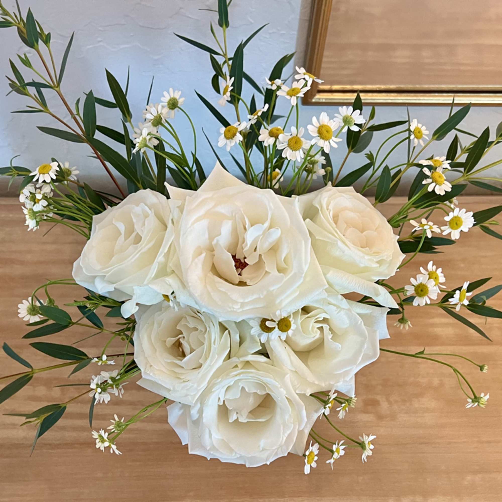 Aunt Bea is a fun little arrangement of white or pink garden