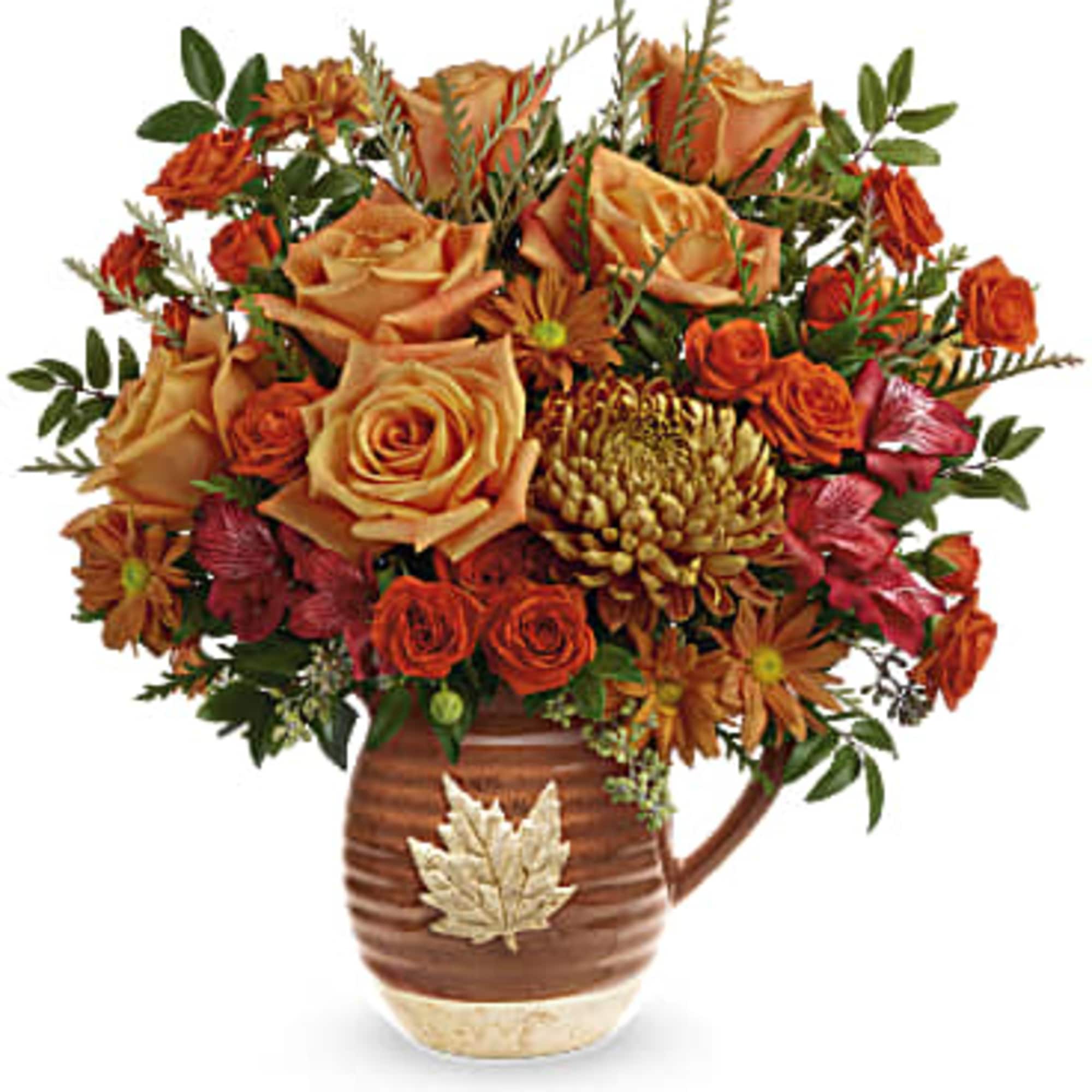 Capture the beauty of cascading fall leaves with this heartwarming rose bouquet Capture the beauty of cascading fall leaves with this heartwarming rose bouquet