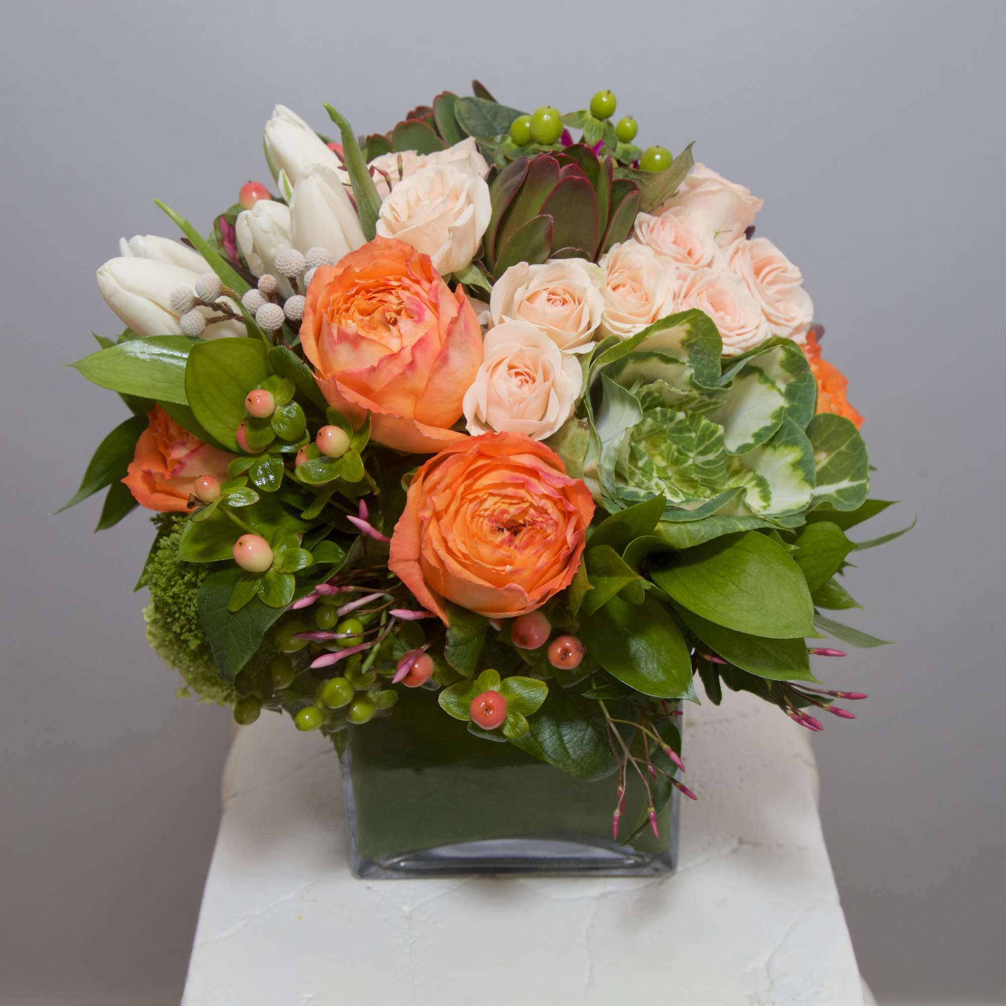 There&#039;s nothing like this bountiful arrangement of Dahlias, Succulents, Roses, Tulips and