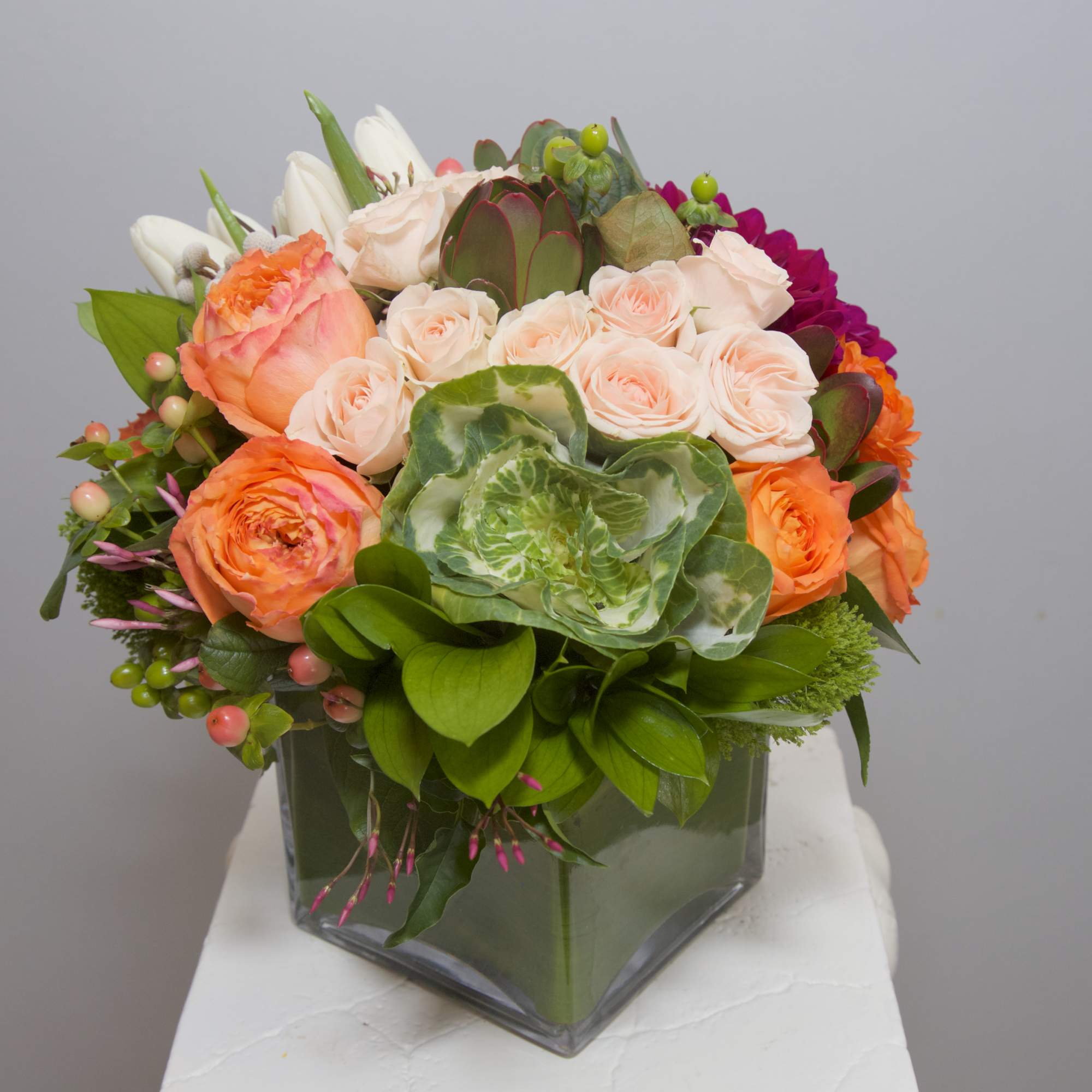 There&#039;s nothing like this bountiful arrangement of Dahlias, Succulents, Roses, Tulips and