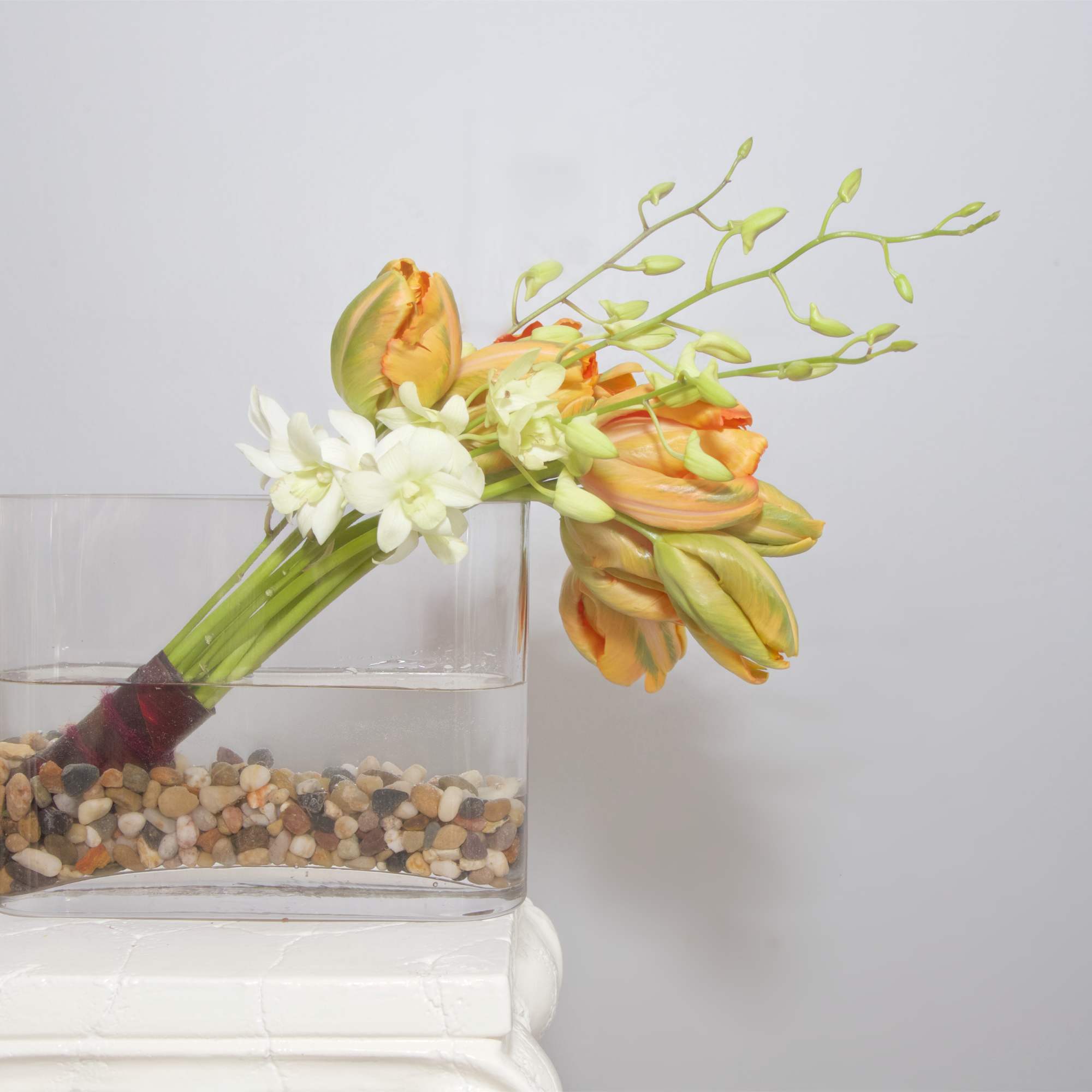 Very contemporary design with gorgeous French Tulips and Orchids - available in