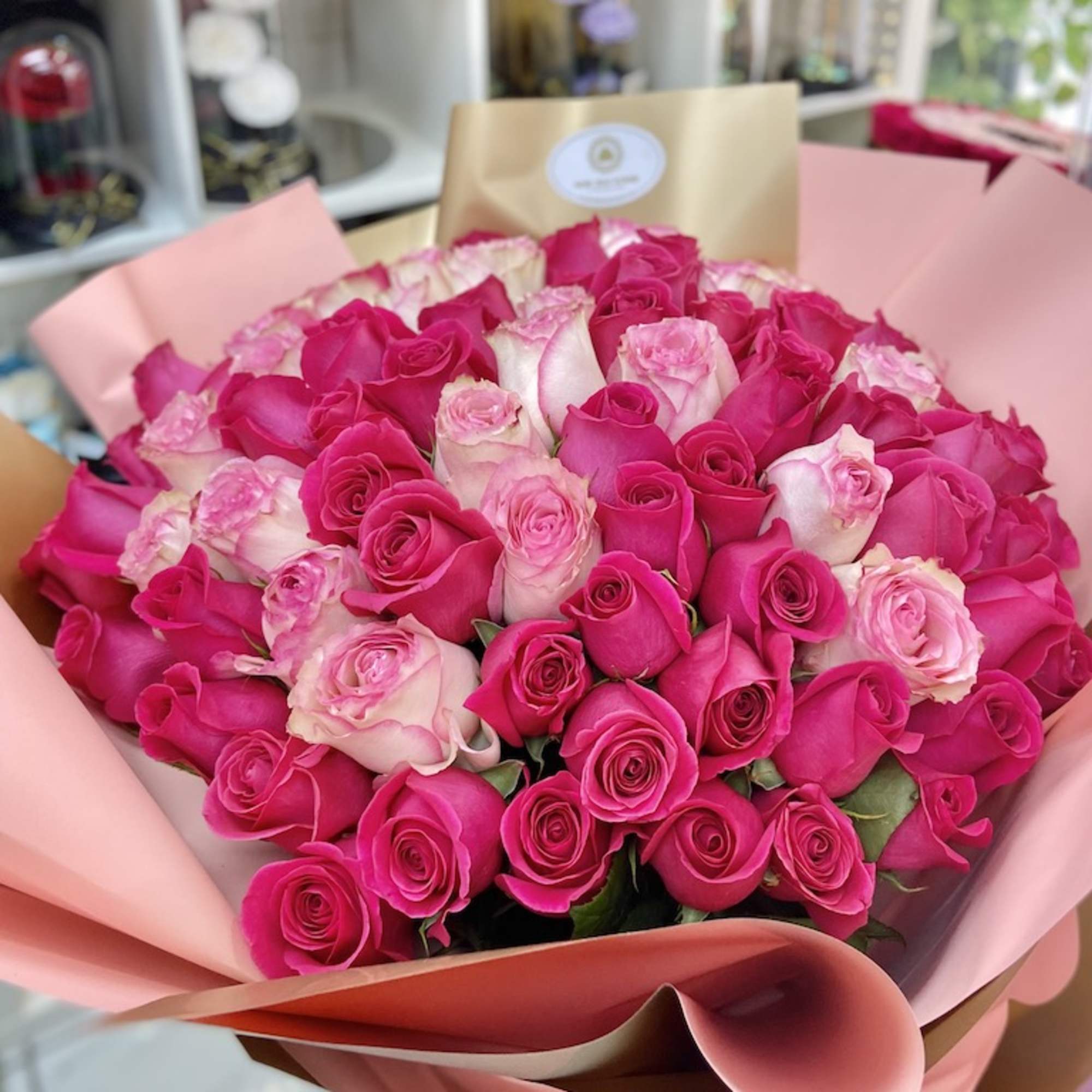 100 Roses Round Euro Bouquet: Fresh cut Roses with european style wrapping