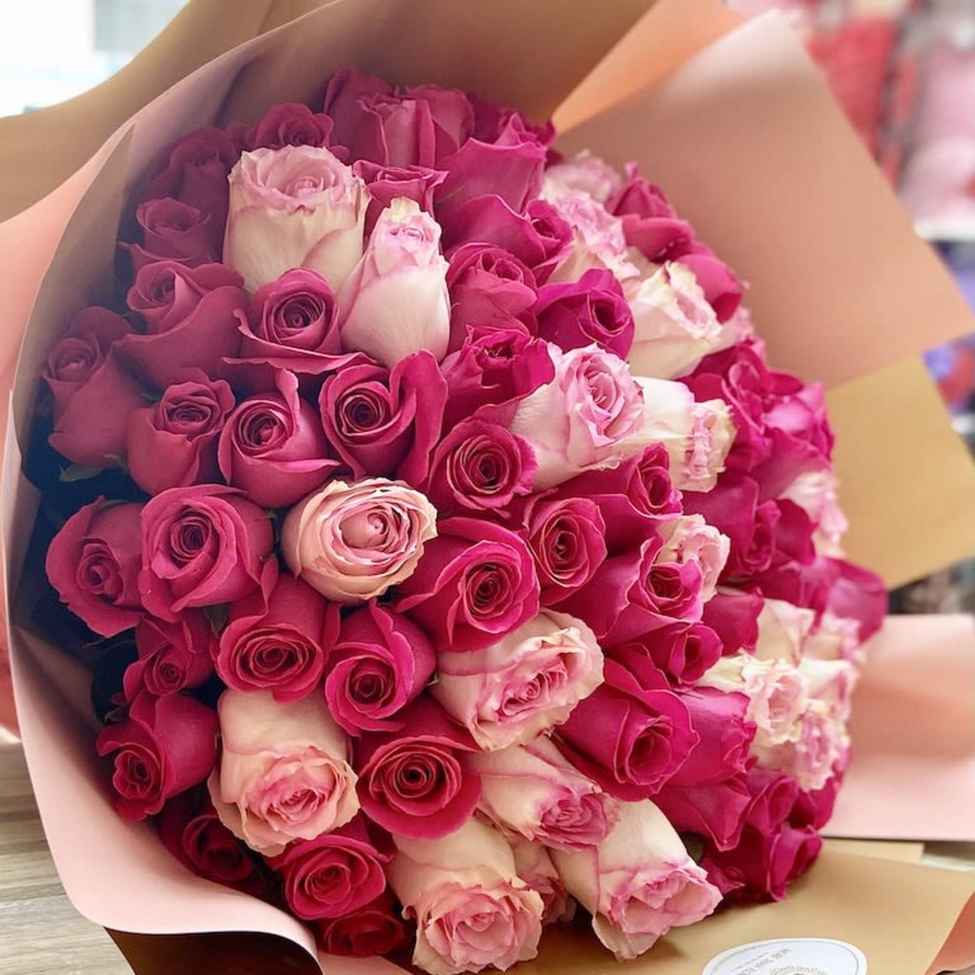 100 Roses Round Euro Bouquet: Fresh cut Roses with european style wrapping