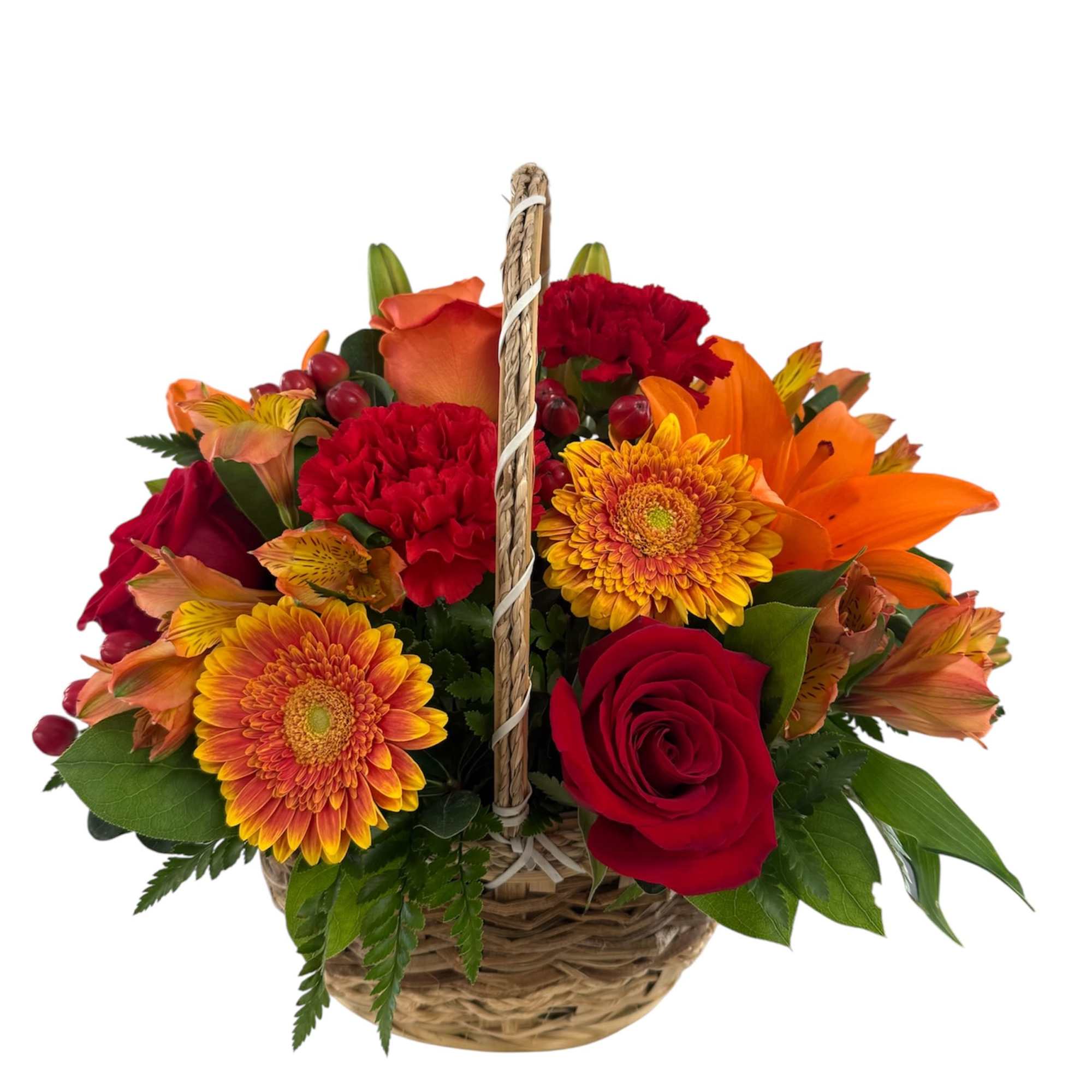 A mix of rich, warm colors like red, orange and yellow. With A mix of rich, warm colors like red, orange and yellow. With