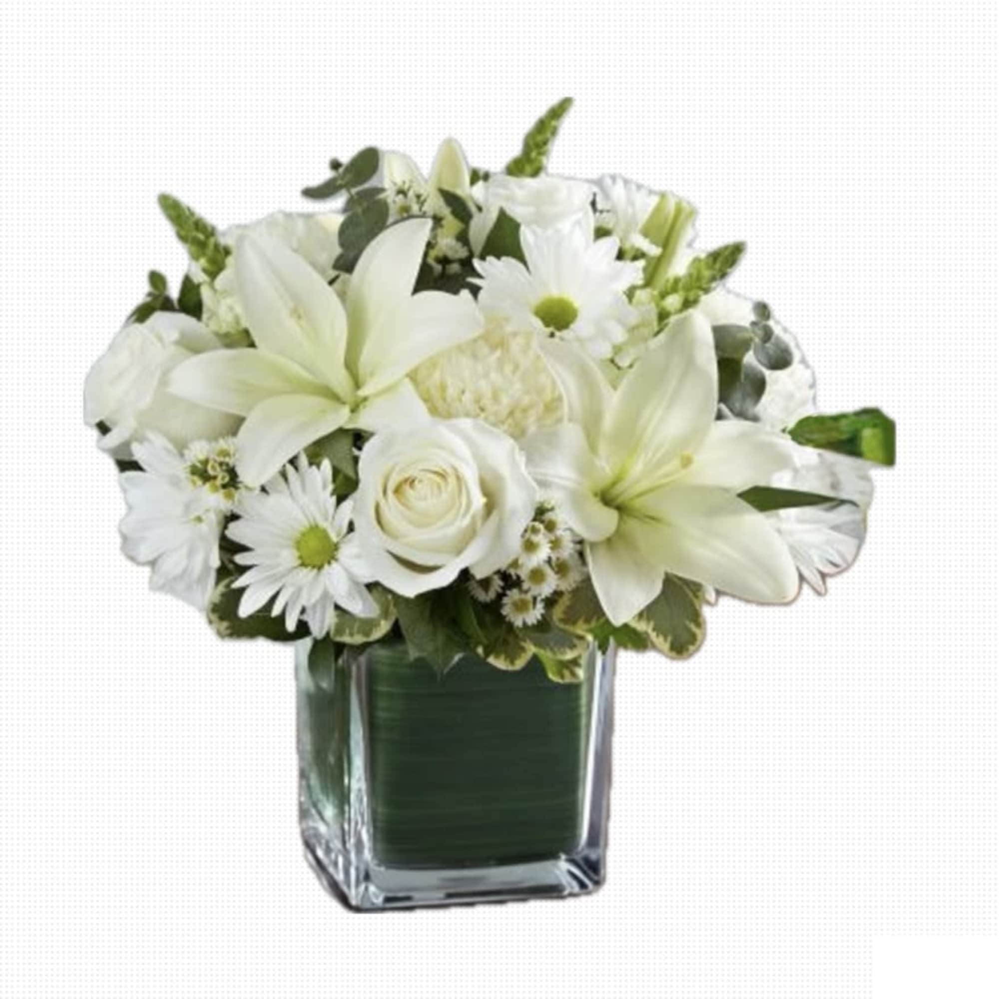 Healing Tears in White is a beautiful mix of White flowers and Healing Tears in White is a beautiful mix of White flowers and