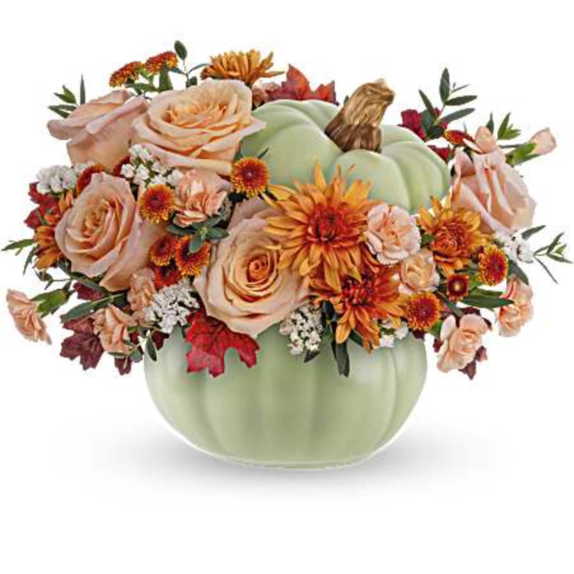 Brighten your fall gatherings with Teleflora's Harvest Magic Bouquet, featuring autumnal peach Brighten your fall gatherings with Teleflora's Harvest Magic Bouquet, featuring autumnal peach