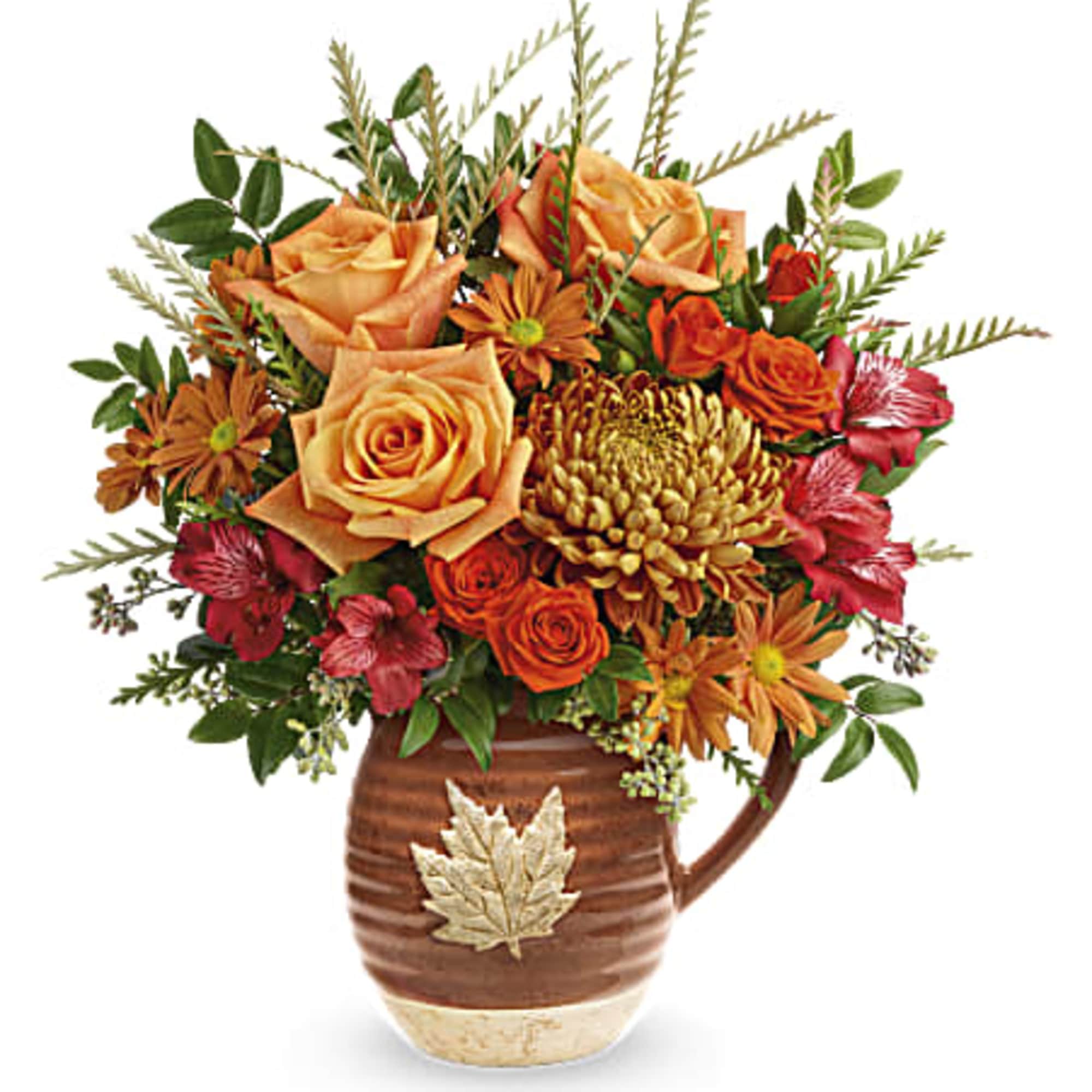 Capture the beauty of cascading fall leaves with this heartwarming rose bouquet