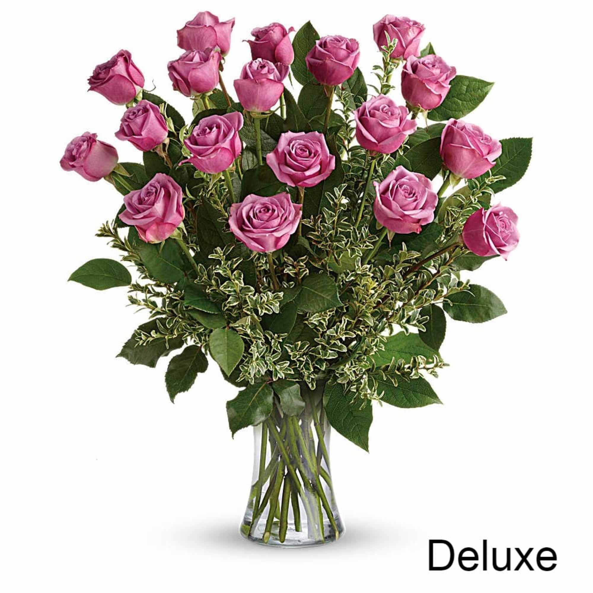 A gorgeous greeting for any occasion, this lovely lavender bouquet features radiant A gorgeous greeting for any occasion, this lovely lavender bouquet features radiant