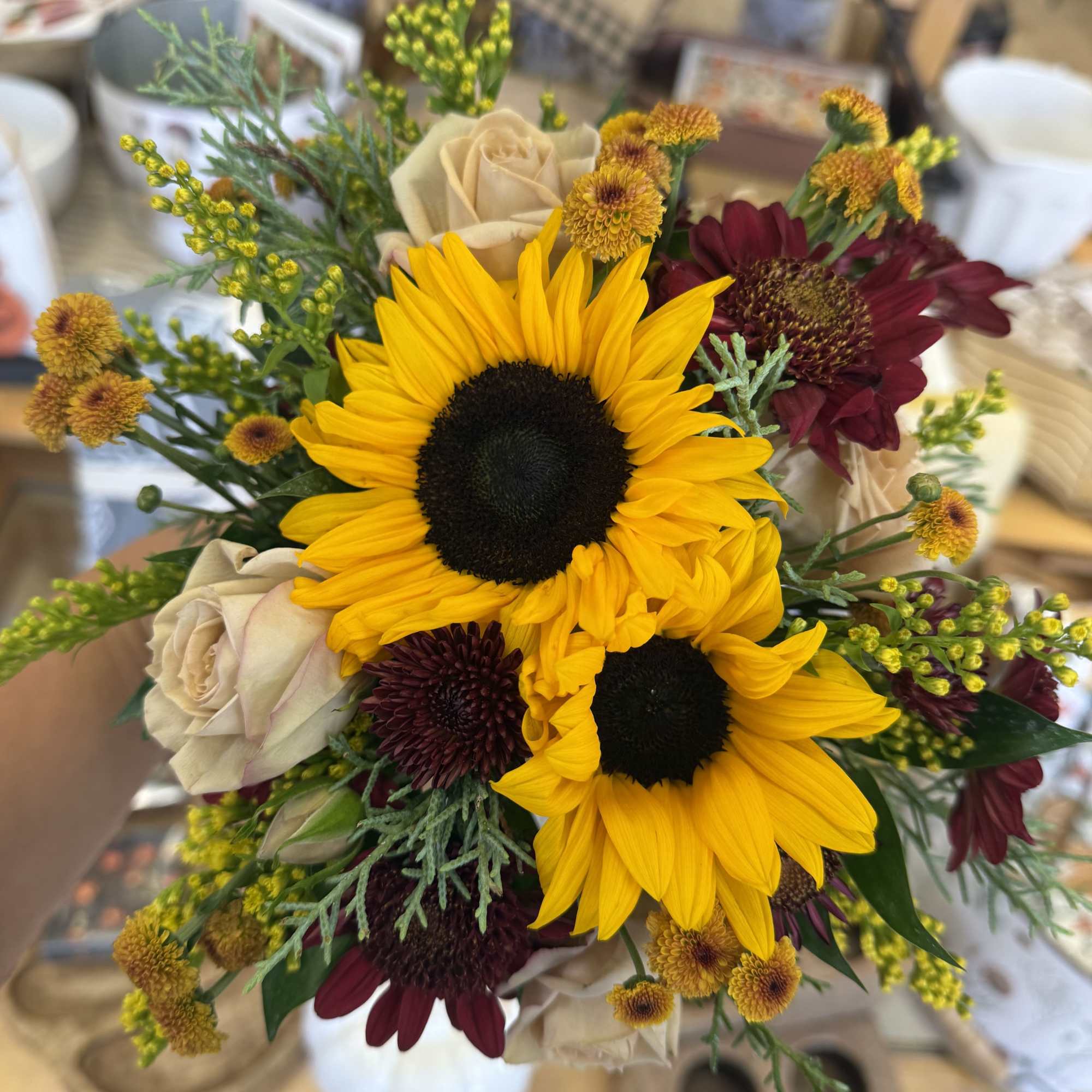 This arrangement will be a wonderful mix of fall colors and textures.