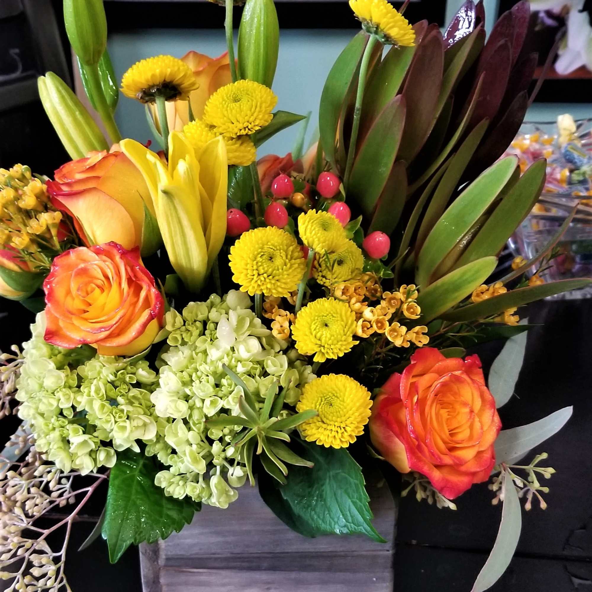  A beautiful box is full of the freshest flowers available. 