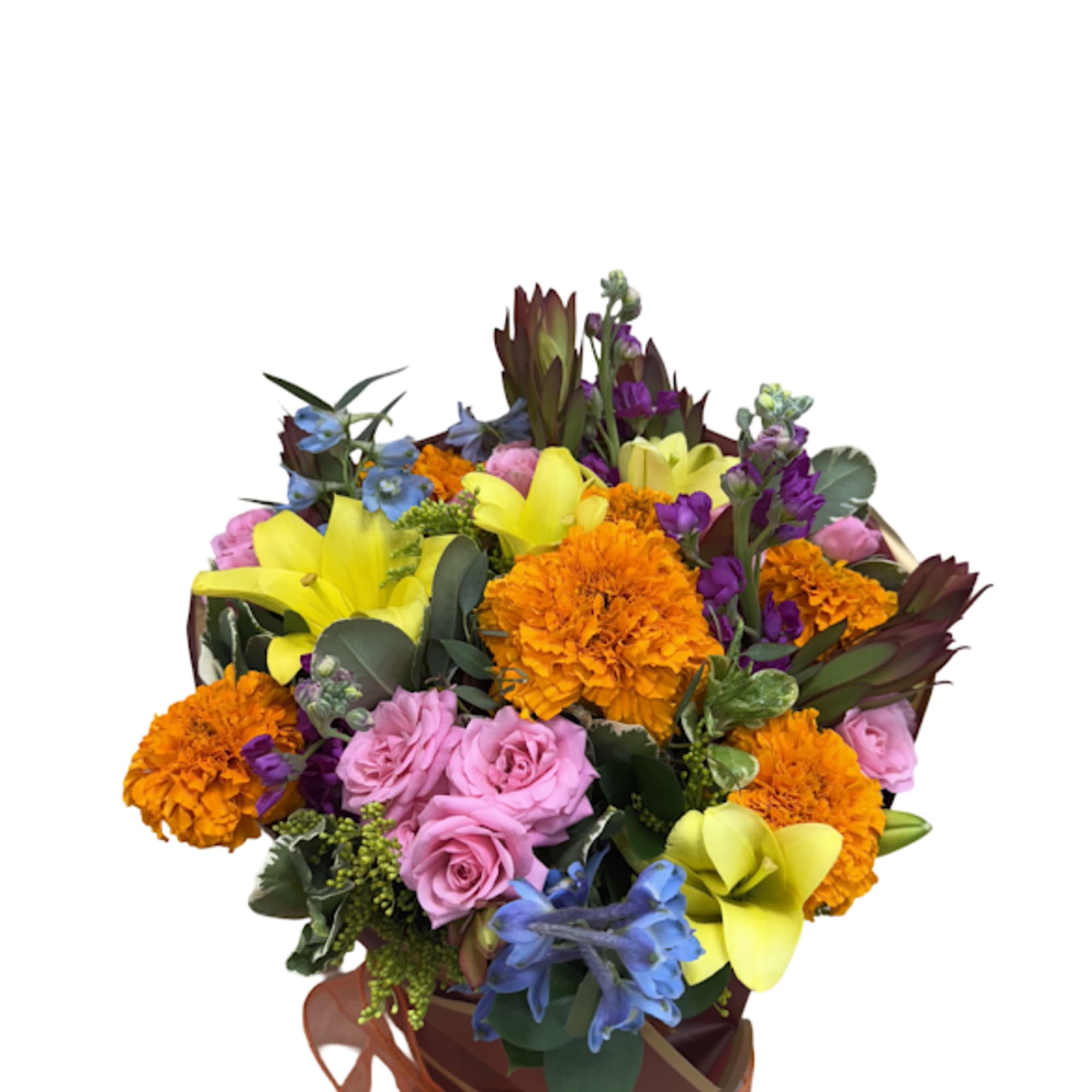 Celebrate life&rsquo;s vibrant moments with Blooming Fiesta, a joyful hand-tied bouquet designed