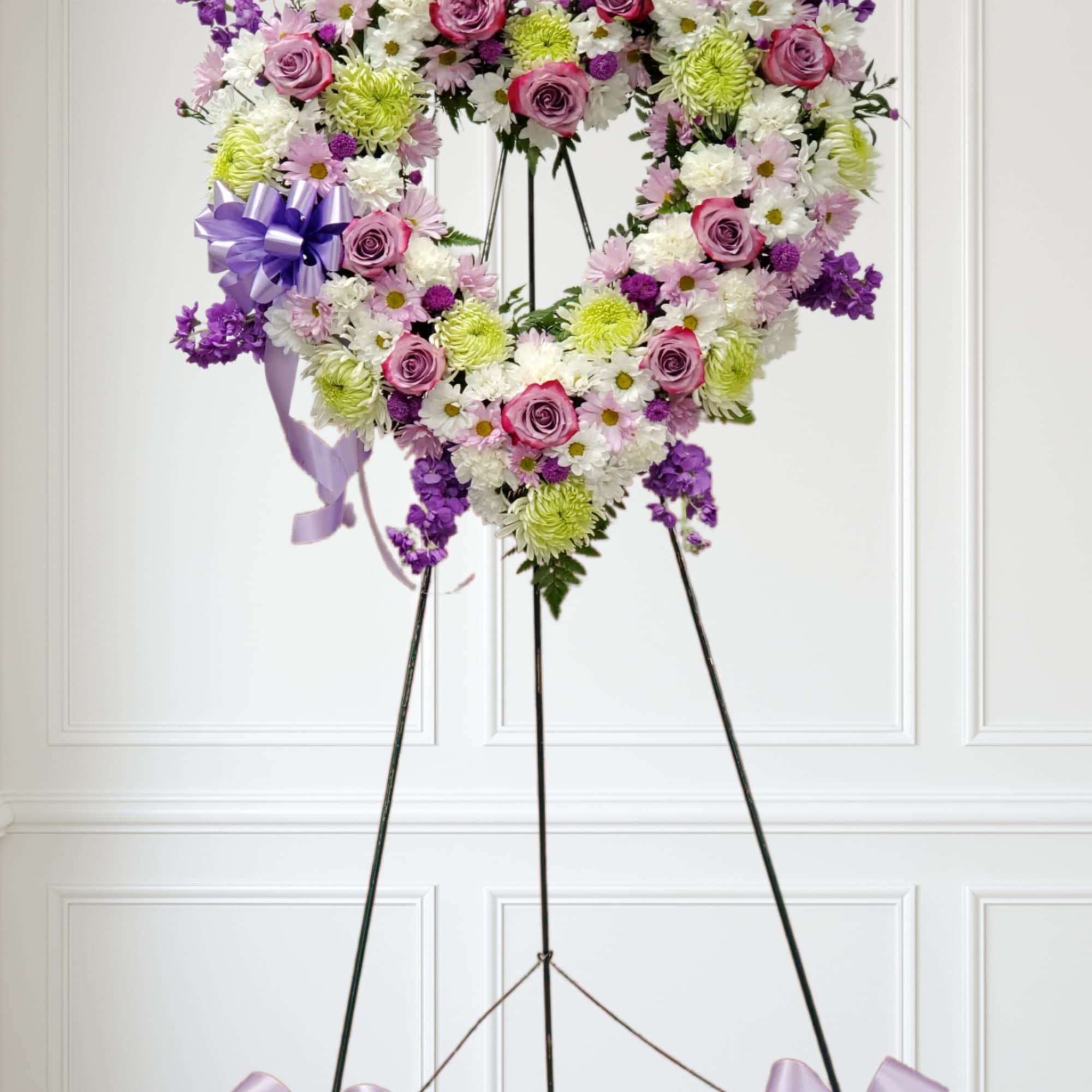 Different shades of purples and white open heart.