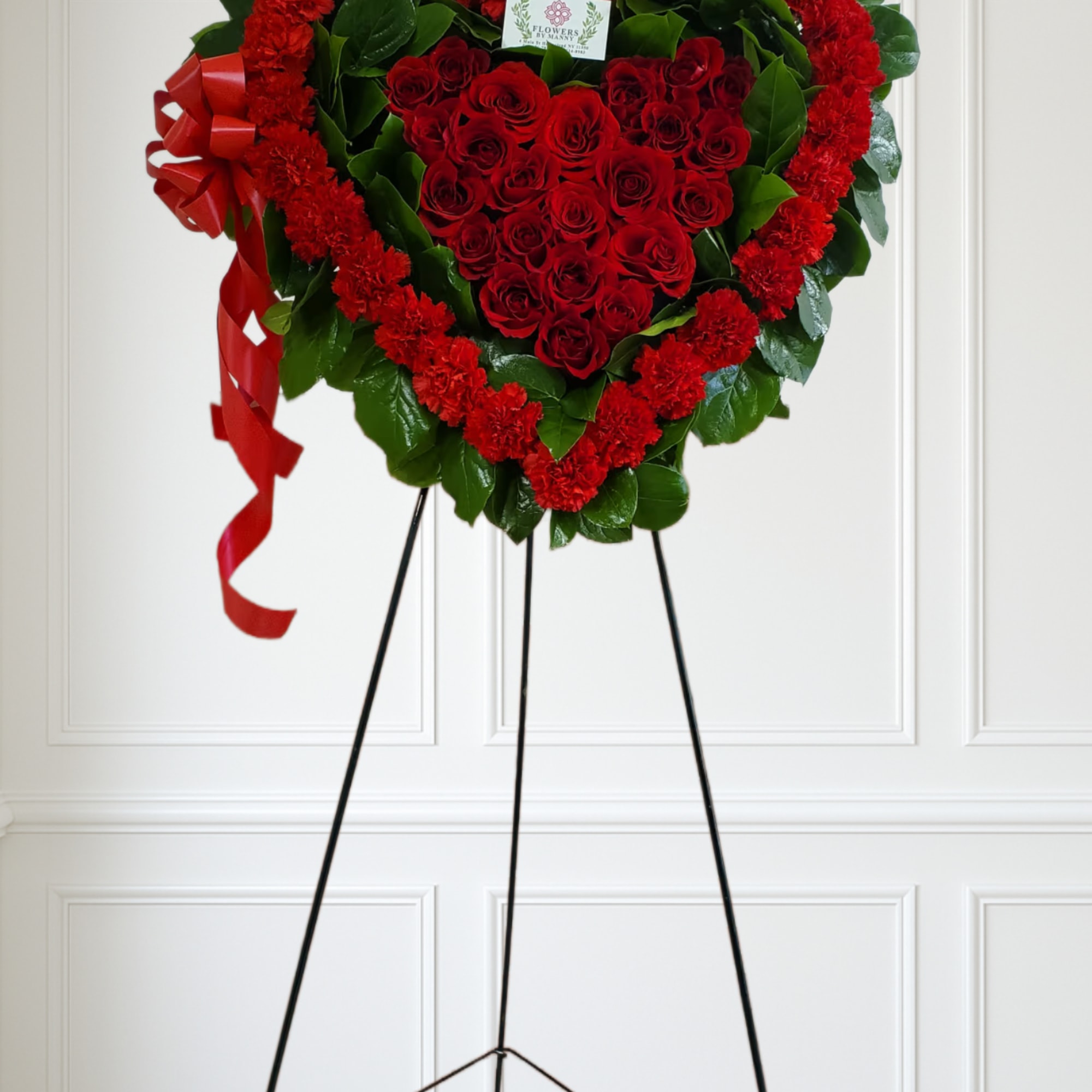 Red roses, carnations and green 