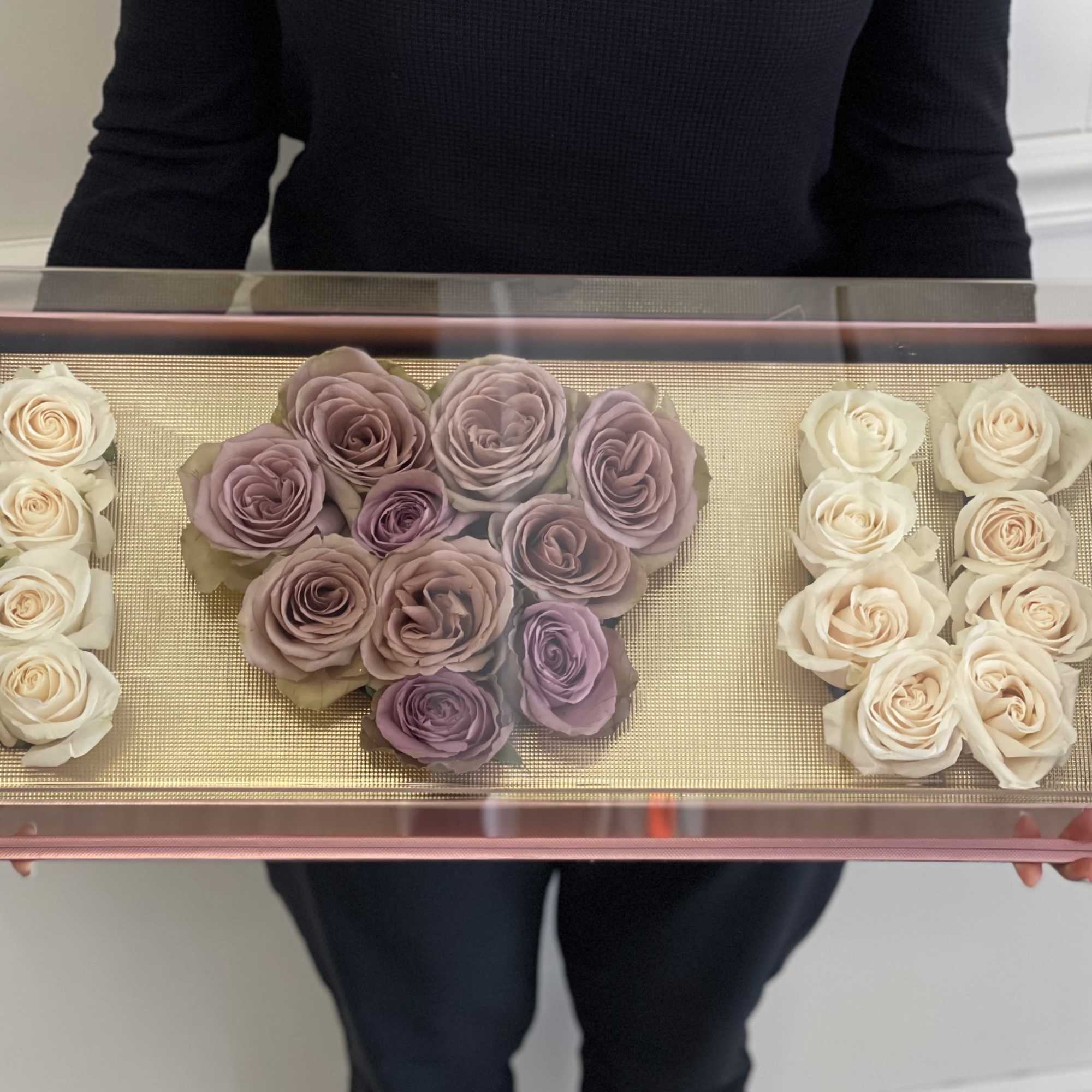 Unique and heartfelt arrangement of roses spelling 'I LOVE U' in a