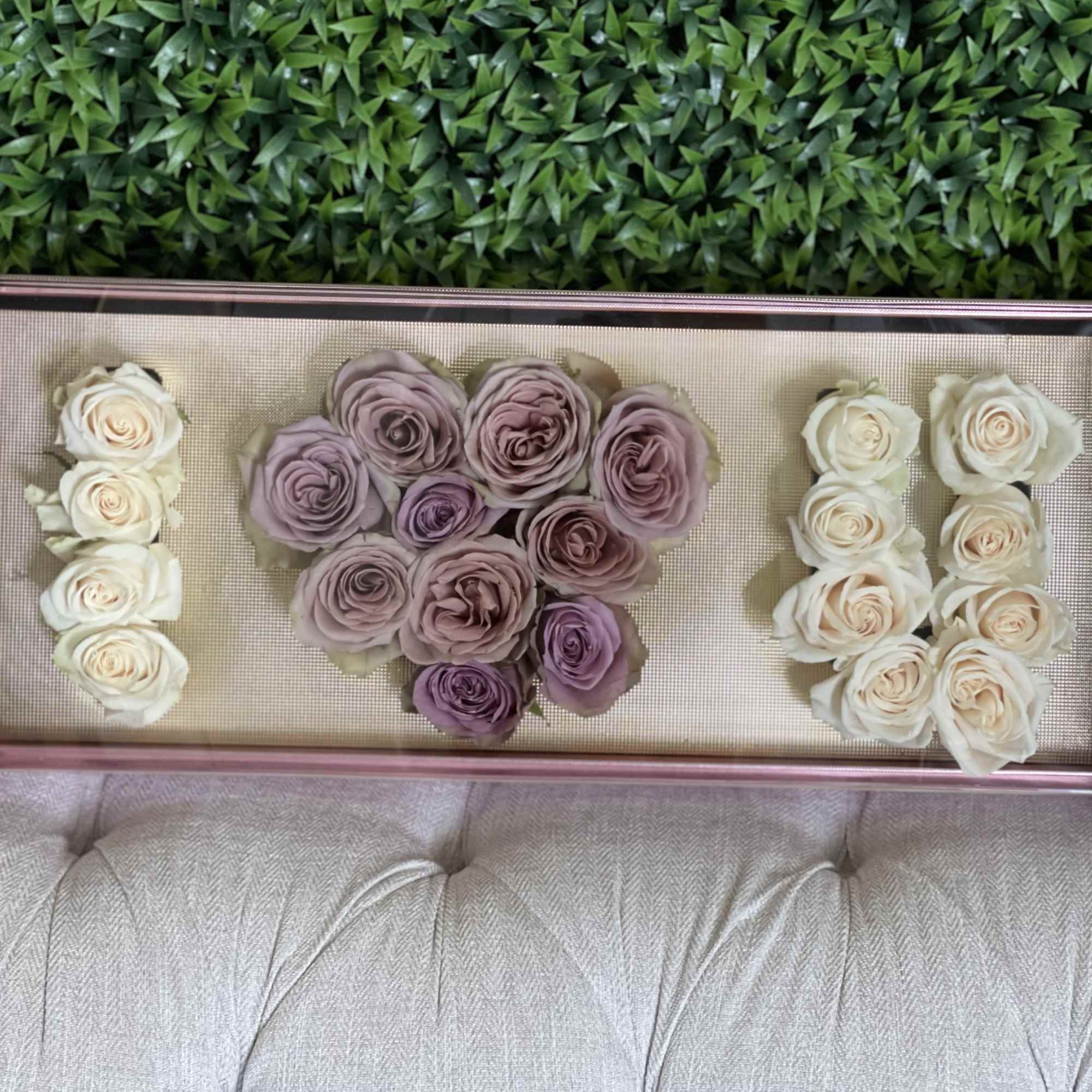 Unique and heartfelt arrangement of roses spelling 'I LOVE U' in a