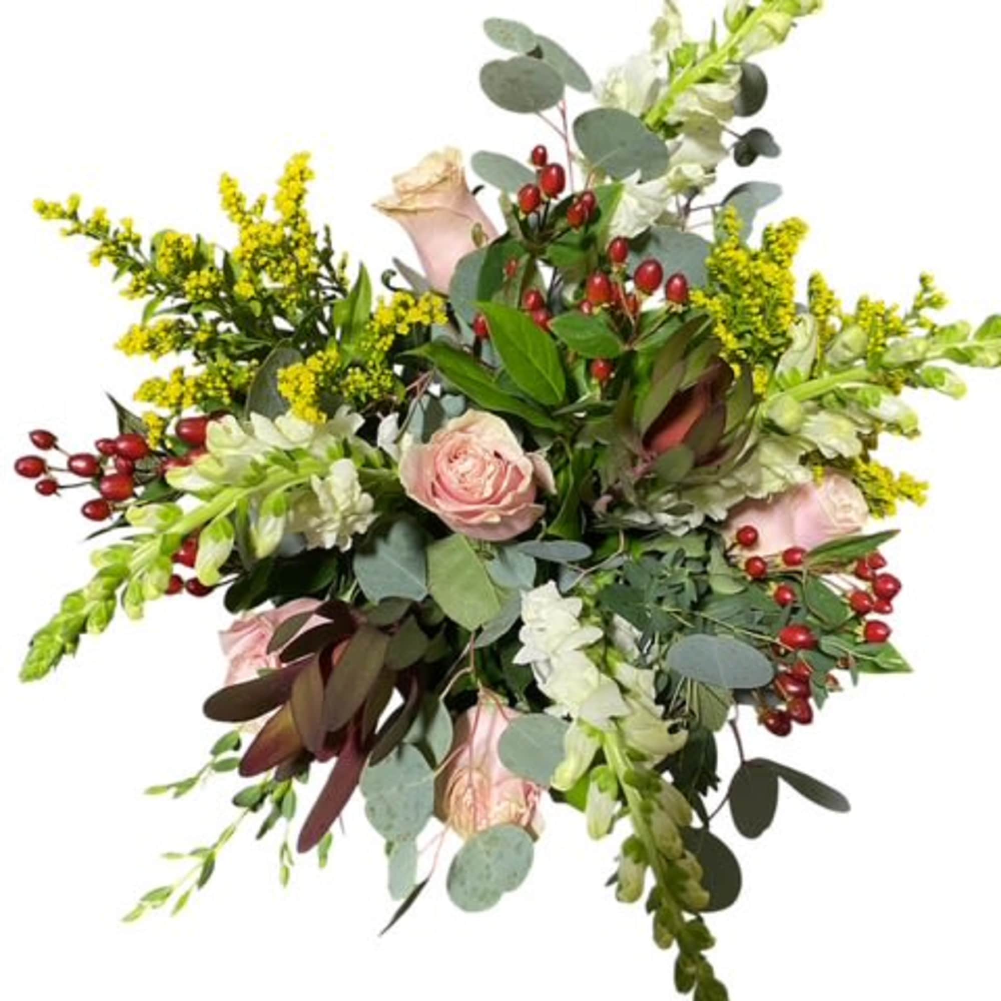 An artistic and Fall arrangement, this crowd pleaser is as interesting as