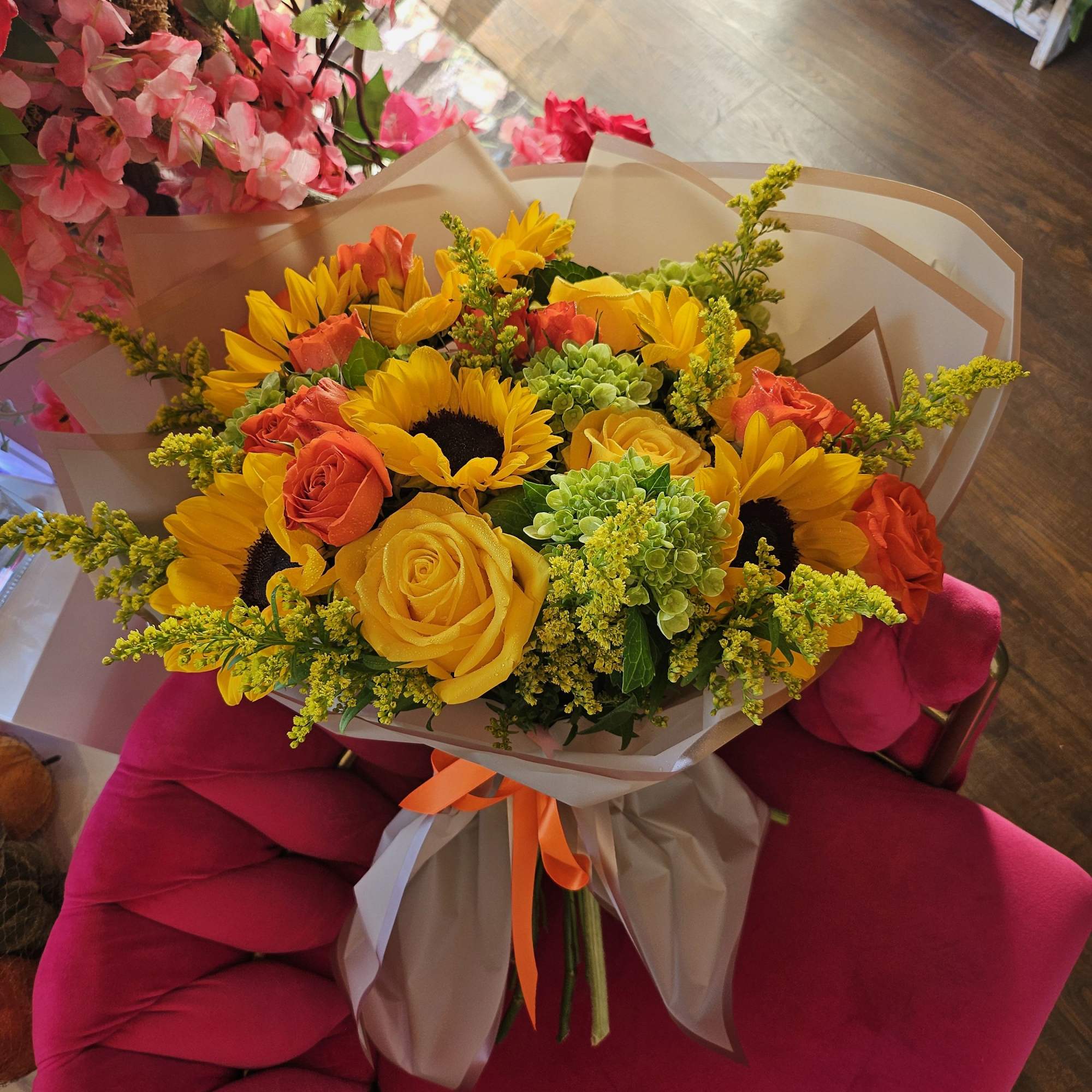 Sunflowers, hydrangeas, roses...
