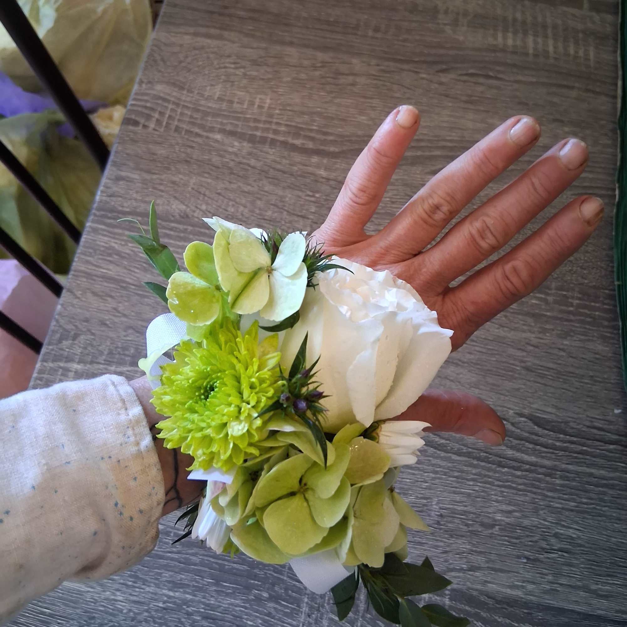 Small garden rose and vintage white/green hydrangea 