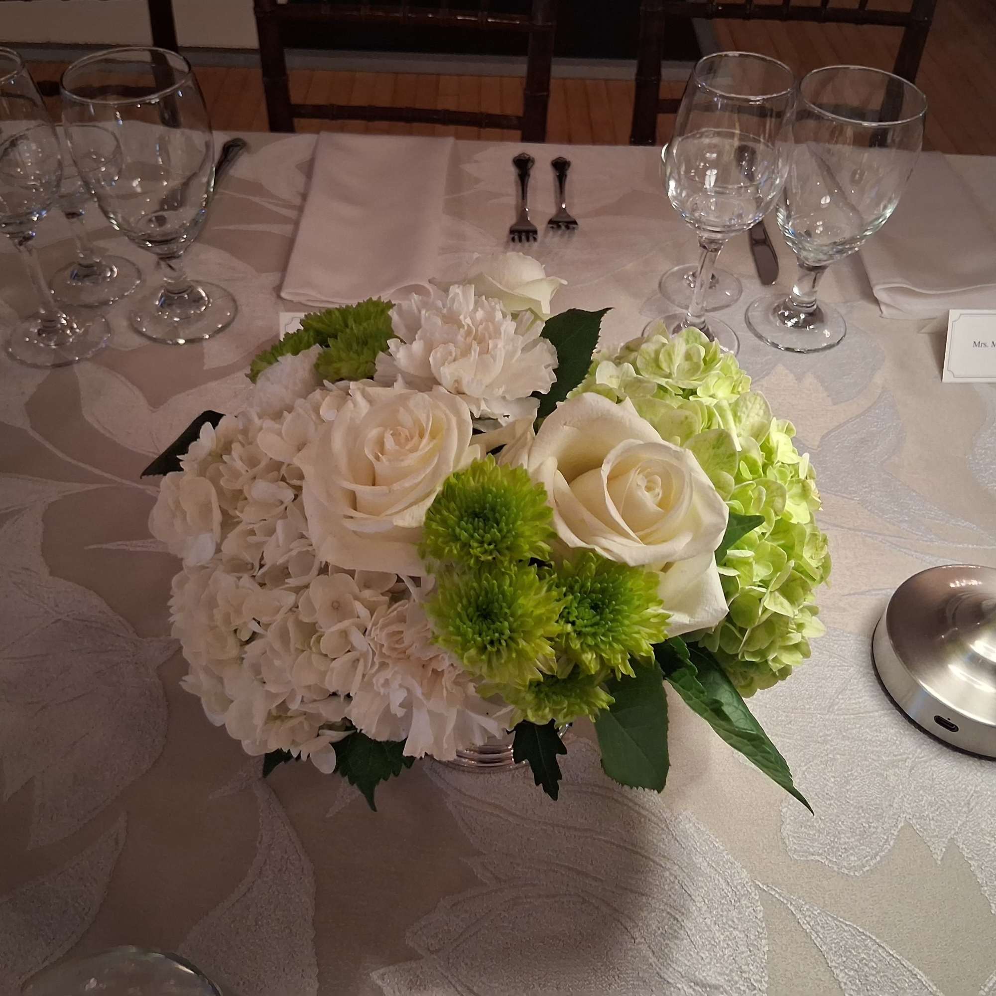 Beautiful bohemian white/green roses, hydrangea, lilies, anthurium, pumps, greenery