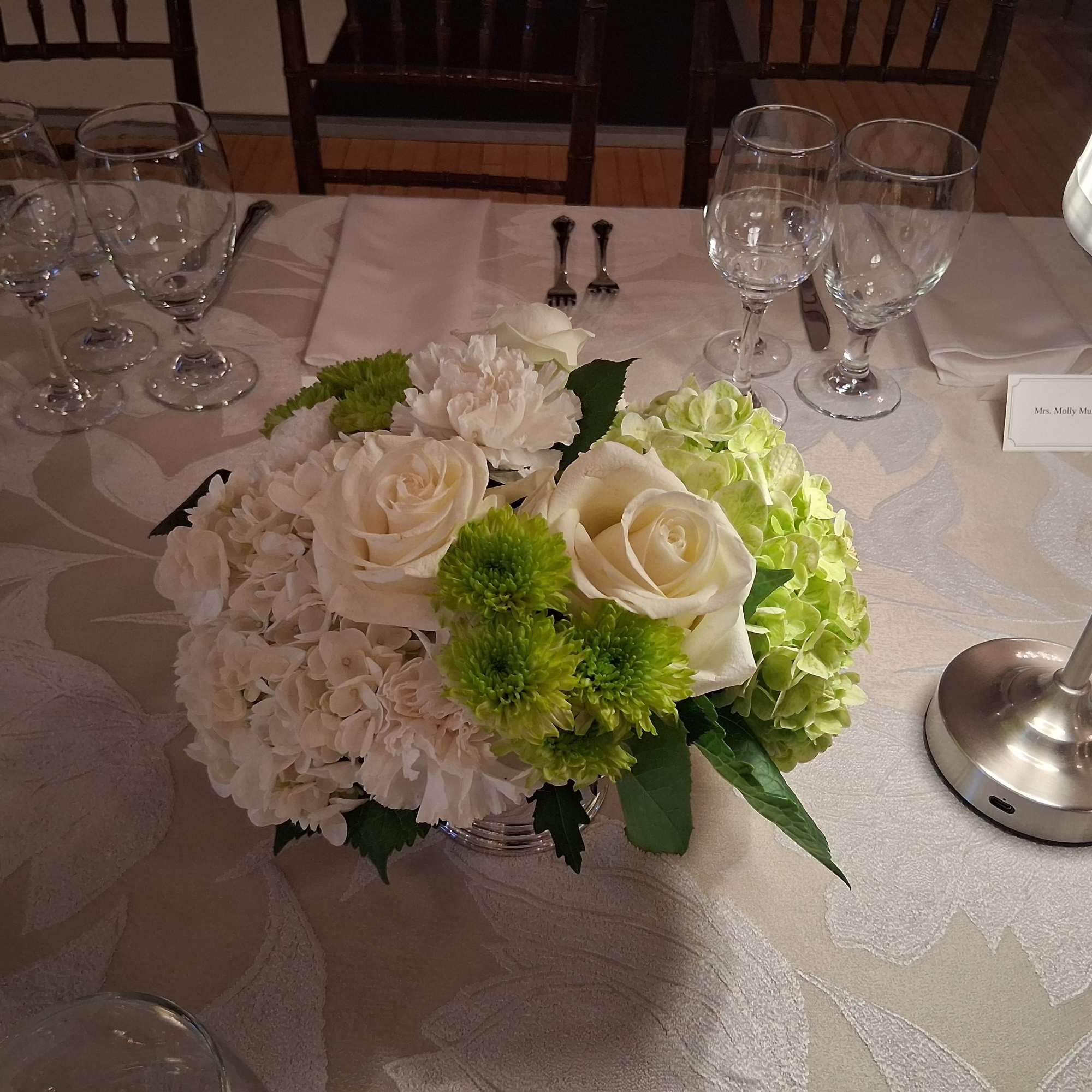 Beautiful bohemian white/green roses, hydrangea, lilies, anthurium, pumps, greenery