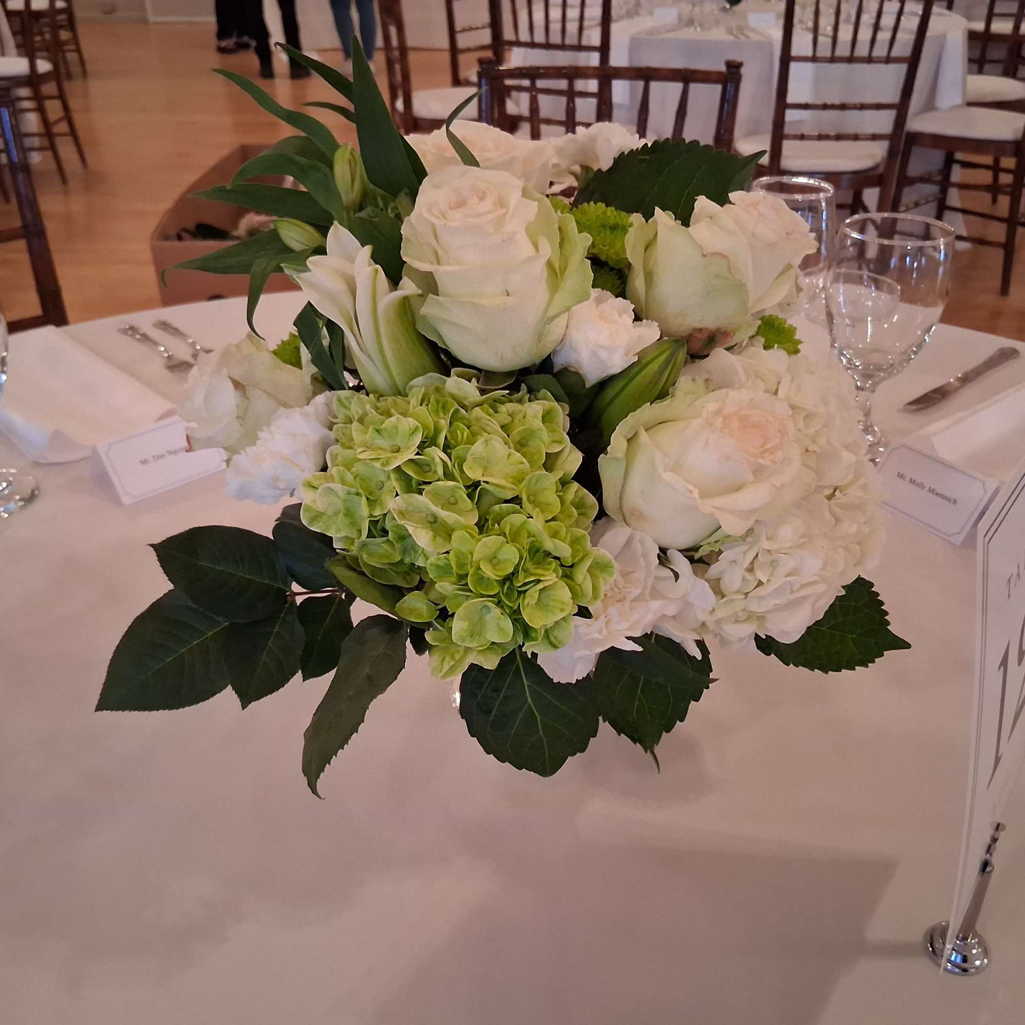 Beautiful bohemian white/green roses, hydrangea, lilies, anthurium, pumps, greenery