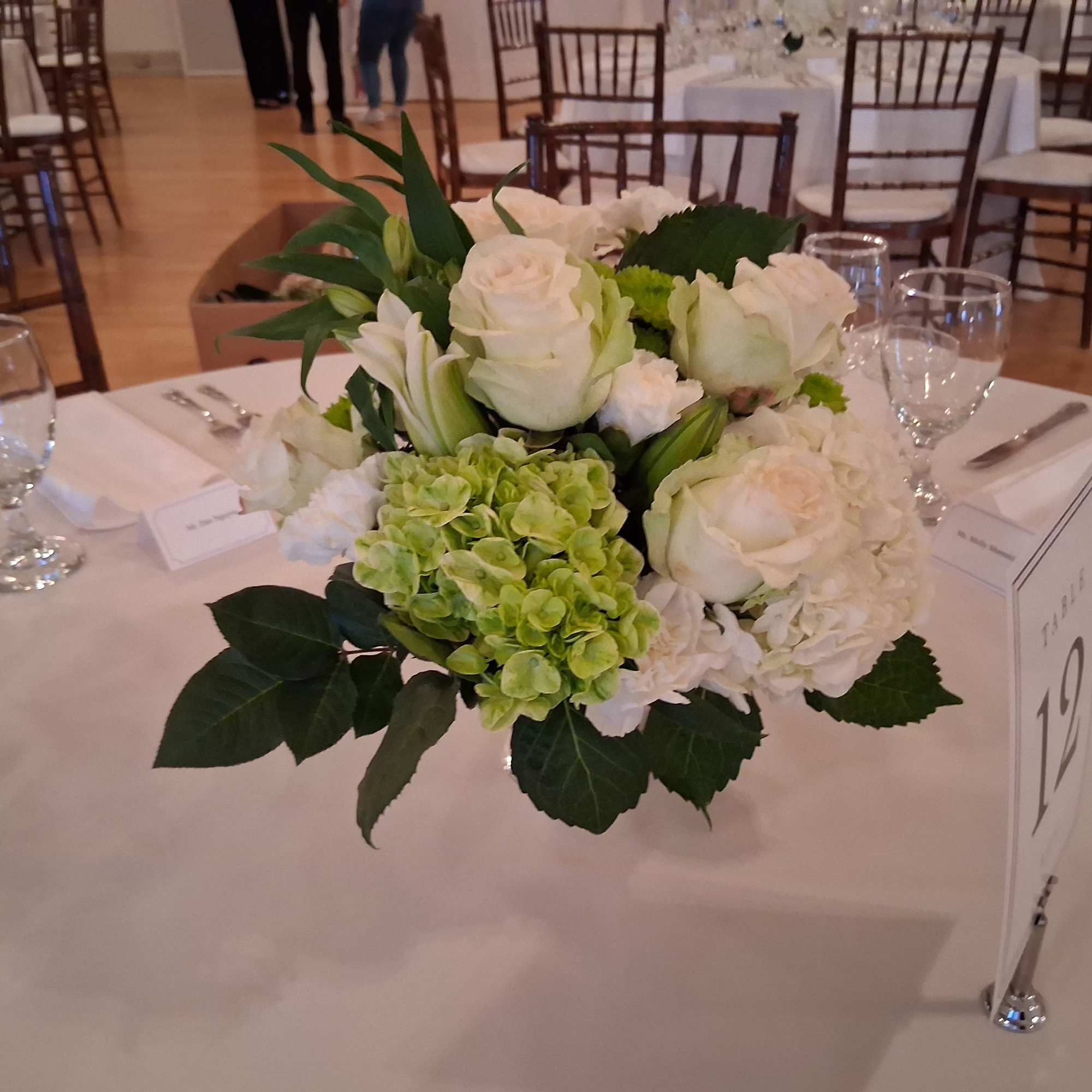 Beautiful bohemian white/green roses, hydrangea, lilies, anthurium, pumps, greenery