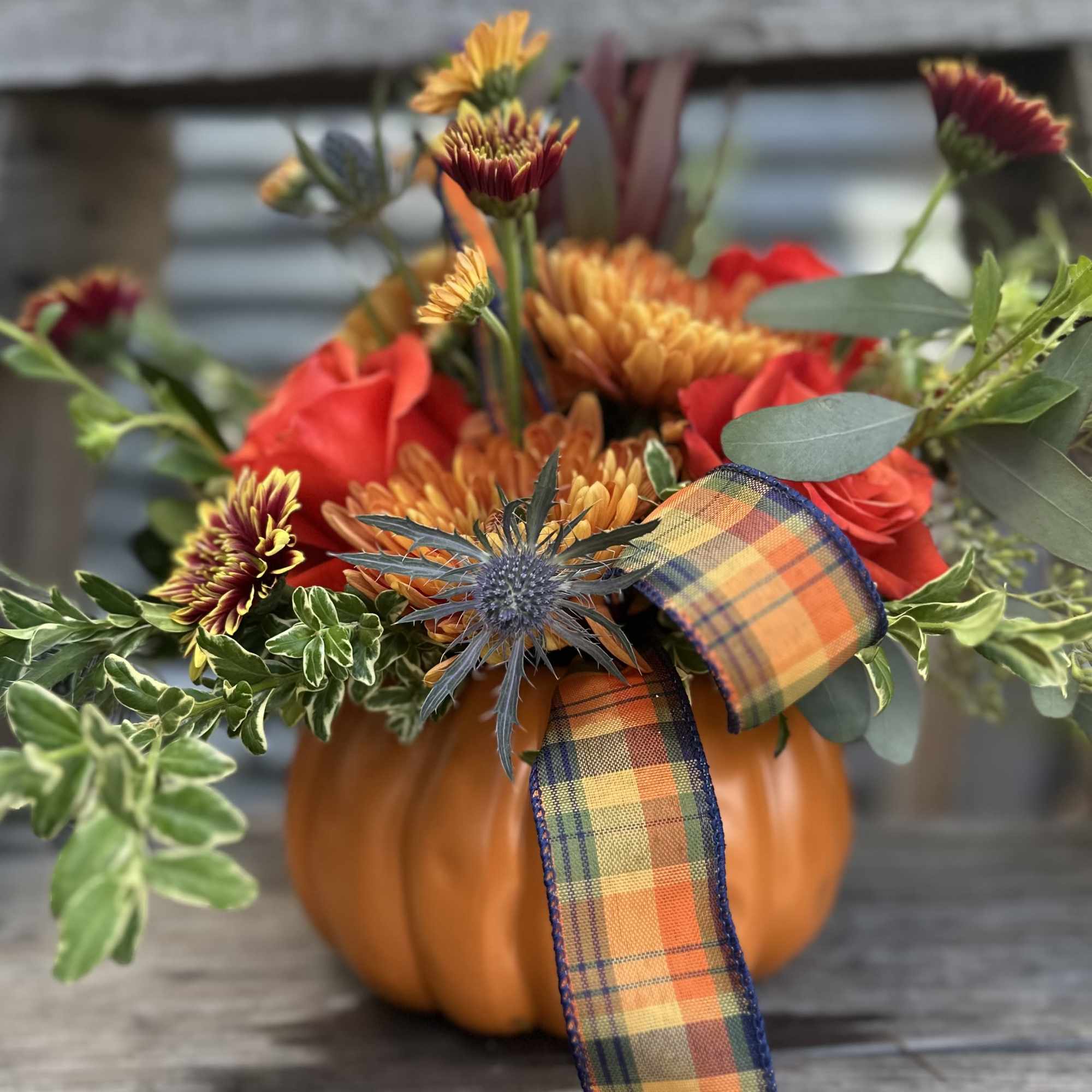 Bring a little autumn cheer indoors with this pumpkin full of fresh