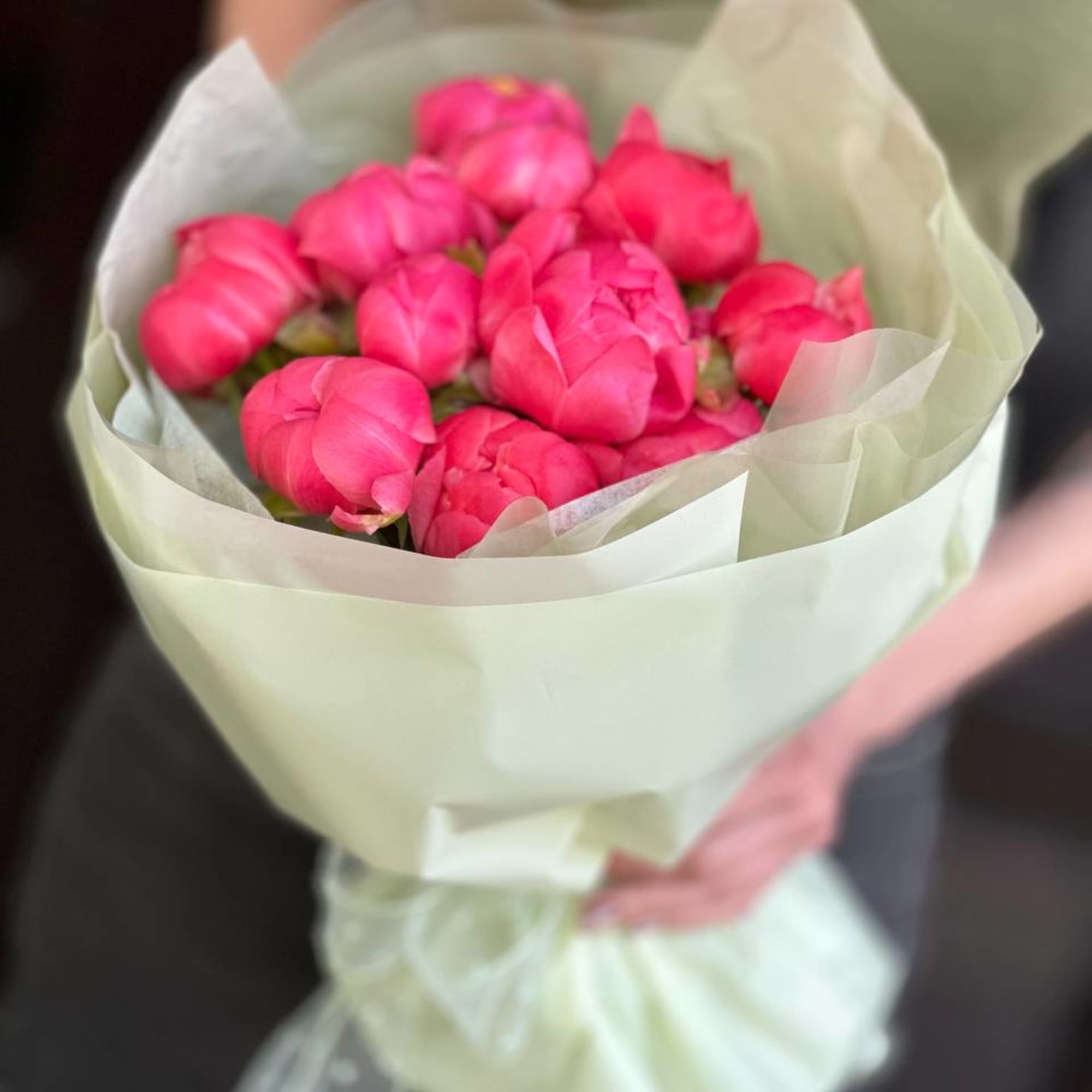 Bouquet of peonies with floral wrap. 
Standard - 20 stems 
Deluxe - Bouquet of peonies with floral wrap. 
Standard - 20 stems 
Deluxe -