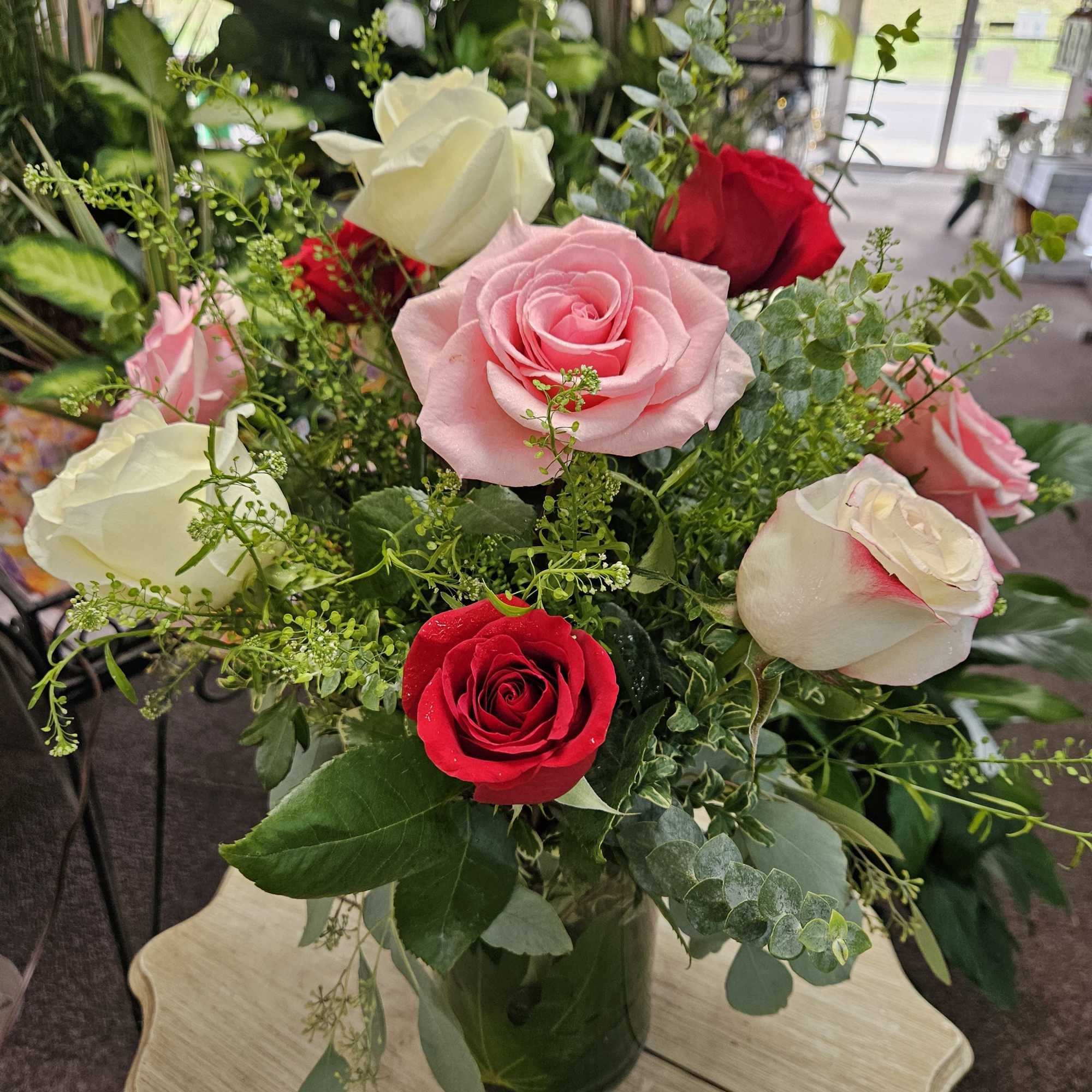 1, 2, or 3 Dozen Mixed colors of roses arranged with various 1, 2, or 3 Dozen Mixed colors of roses arranged with various