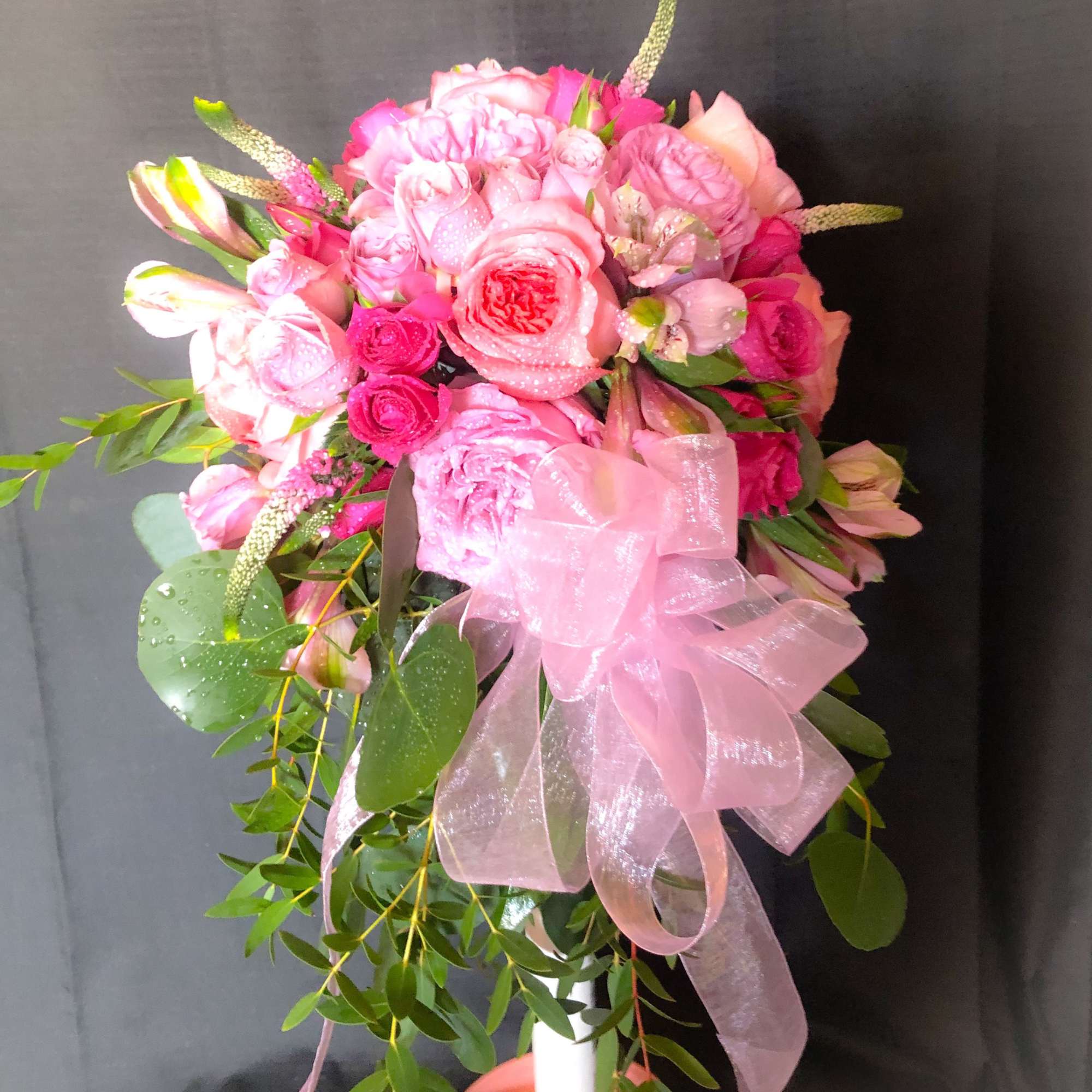 ASSORTED PINK CASCADE BRIDAL BOUQUET