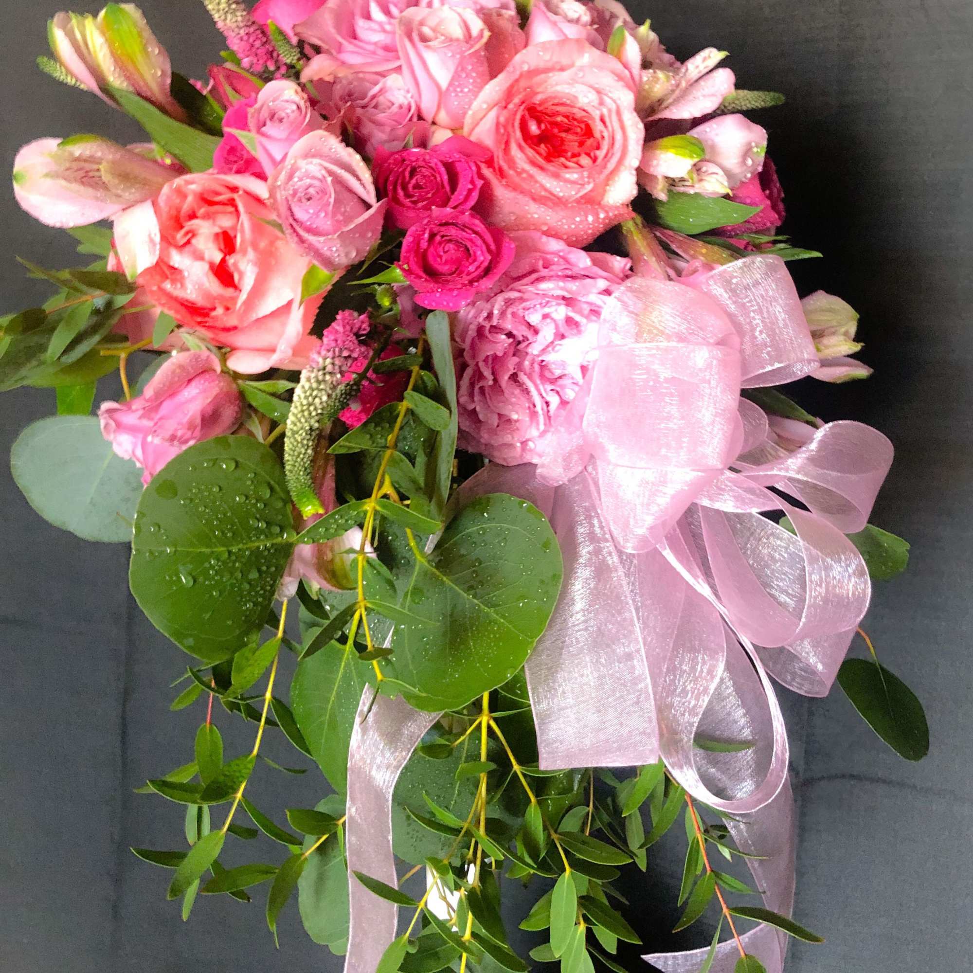 ASSORTED PINK CASCADE BRIDAL BOUQUET