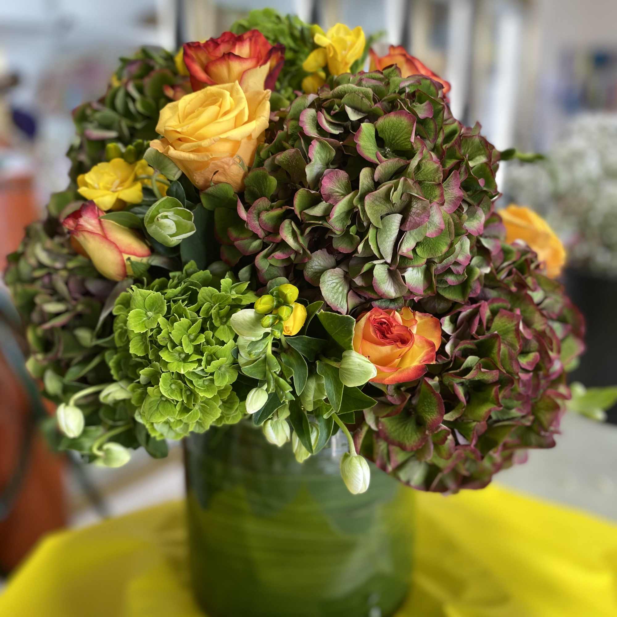 Mixture of Fall &amp; Winter- Color Dutch Hydrangea - Fall color Roses