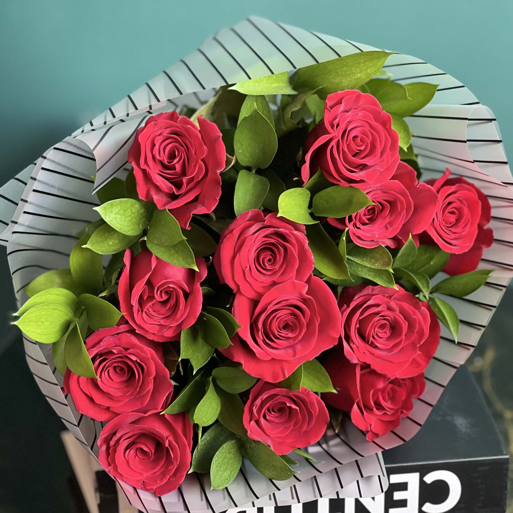Dozen Red Roses bouquet, vase not included 