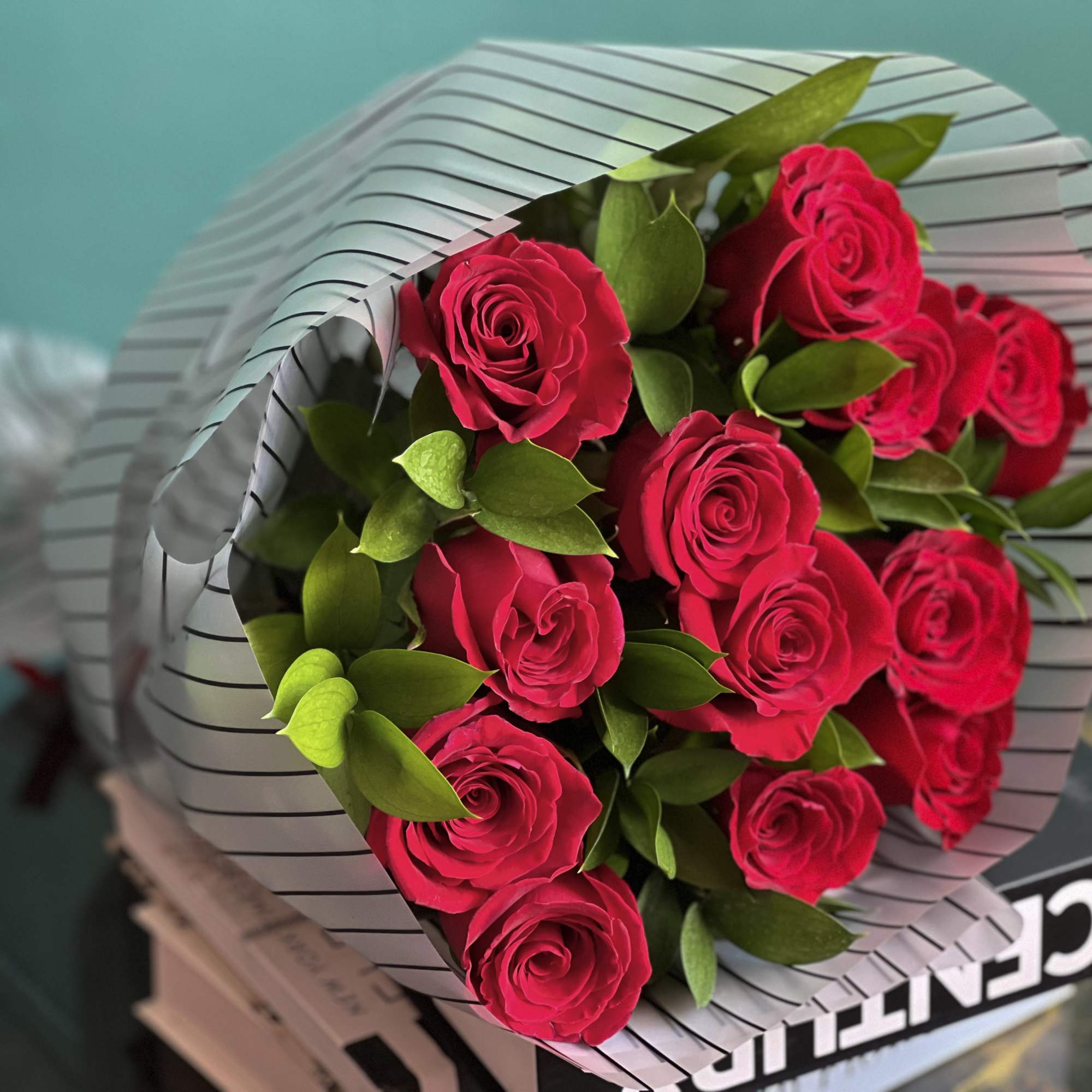 Dozen Red Roses bouquet, vase not included 