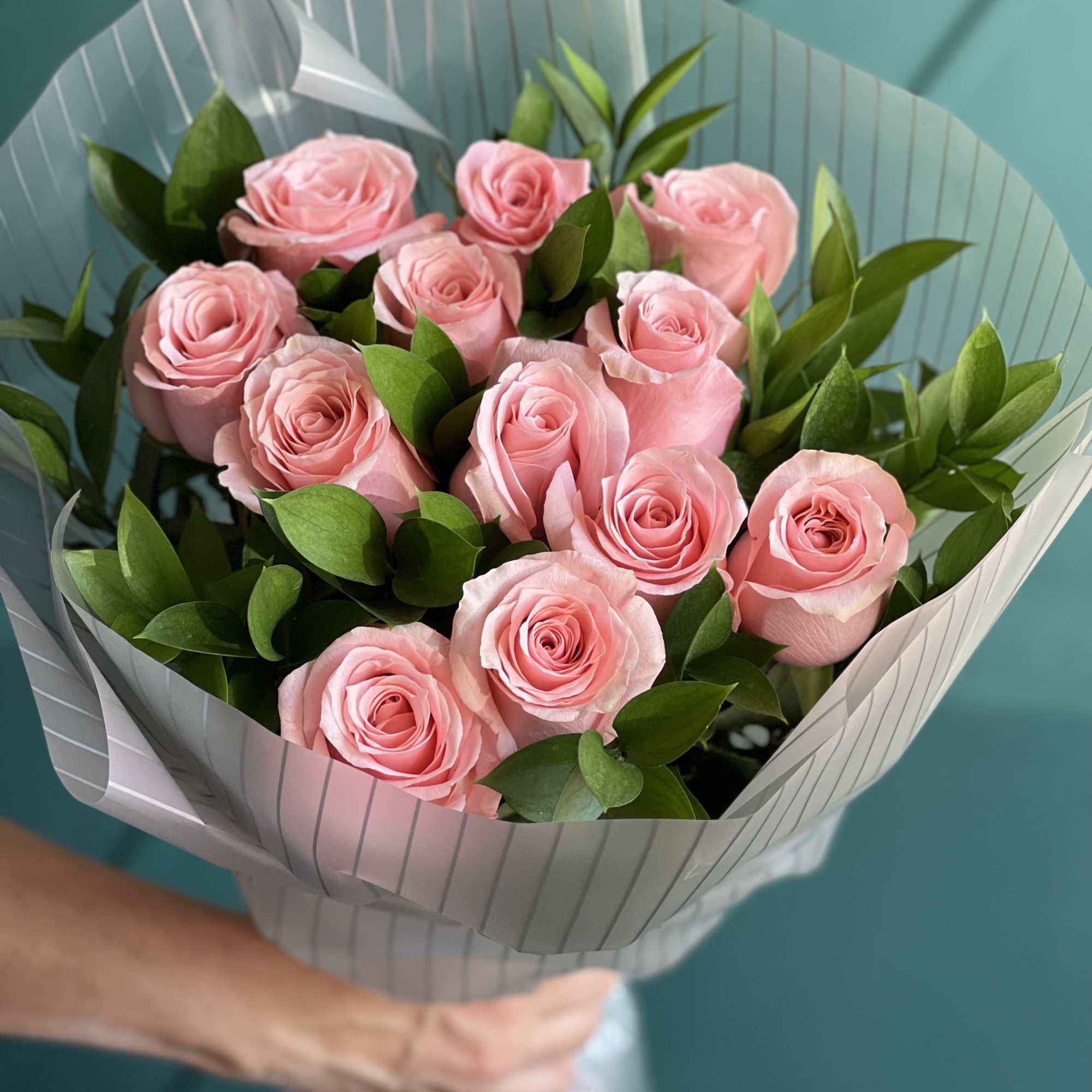 Dozen pink roses. Vase not included 