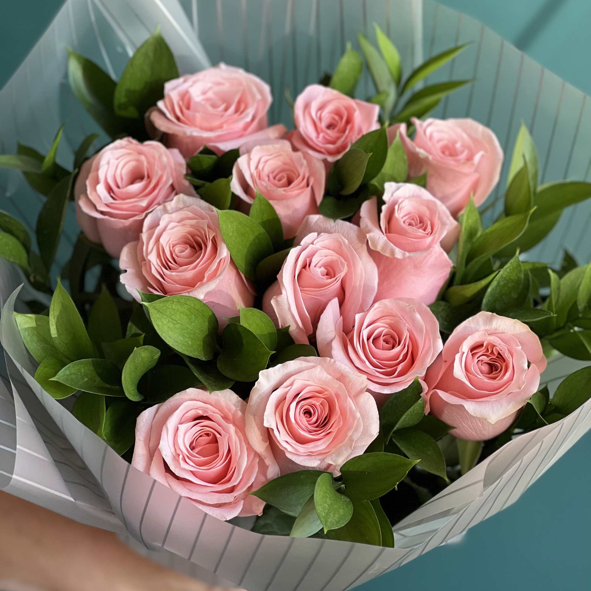 Dozen pink roses. Vase not included 