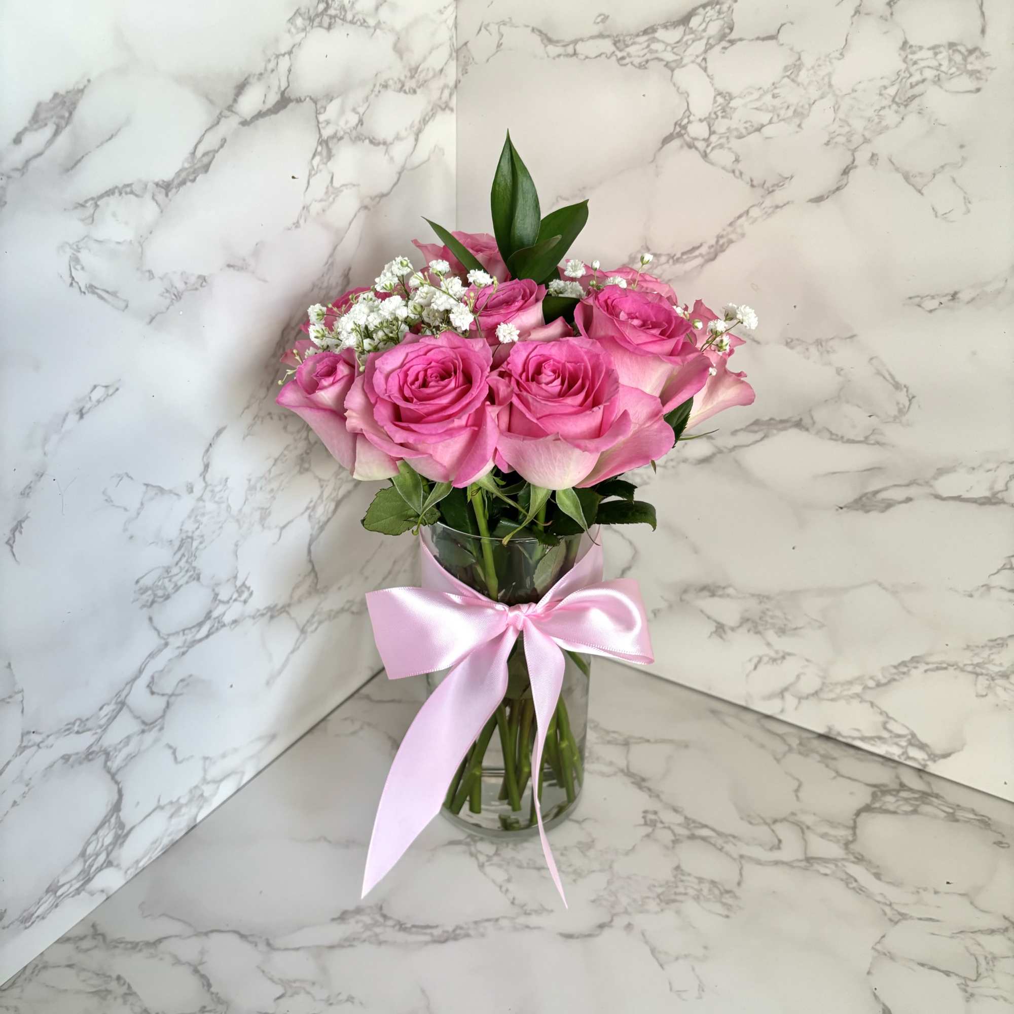Graceful and timeless, our Blush Elegance Rose Bouquet features delicate pink roses