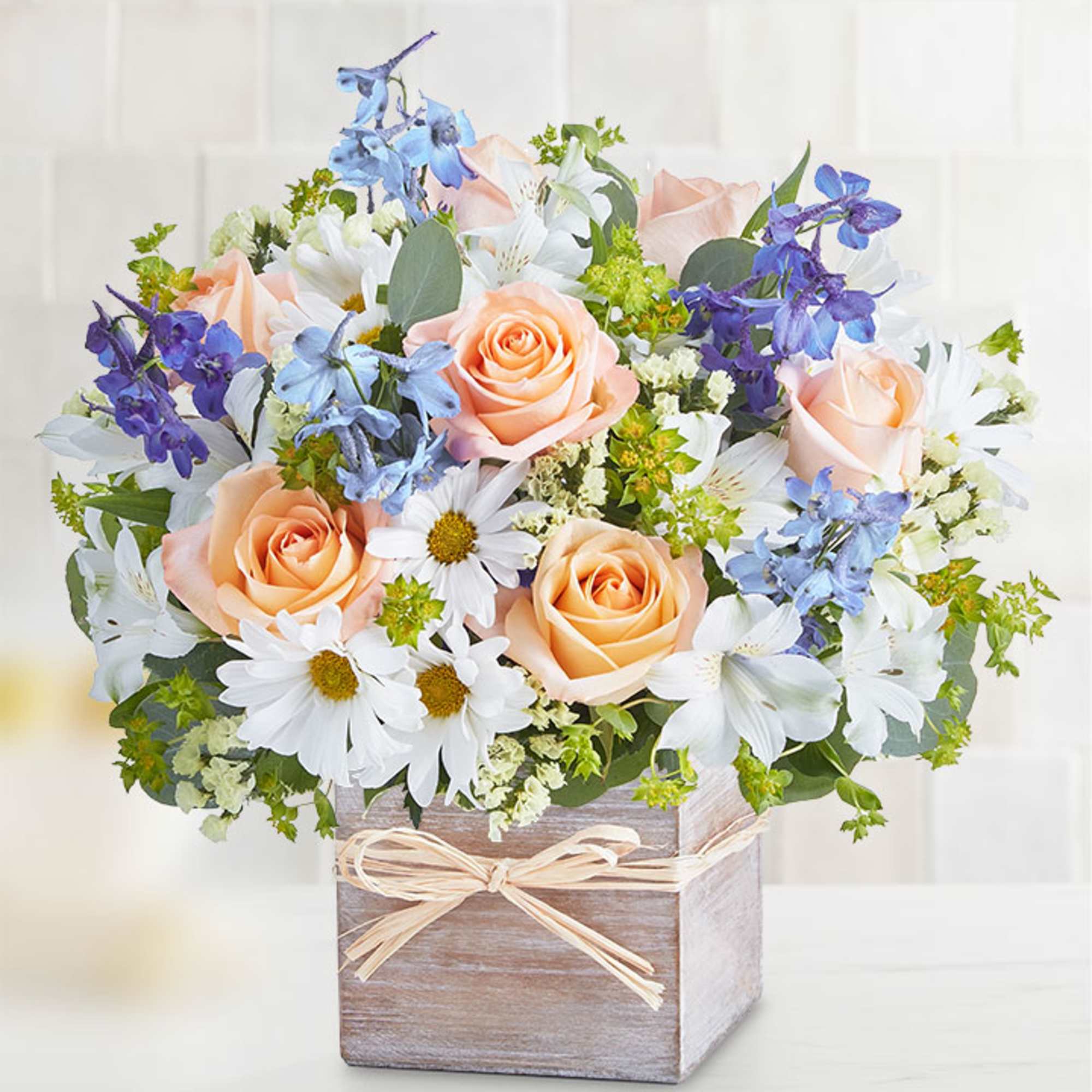 Inspired by the soothing shades of the coastline, our popular bouquet will