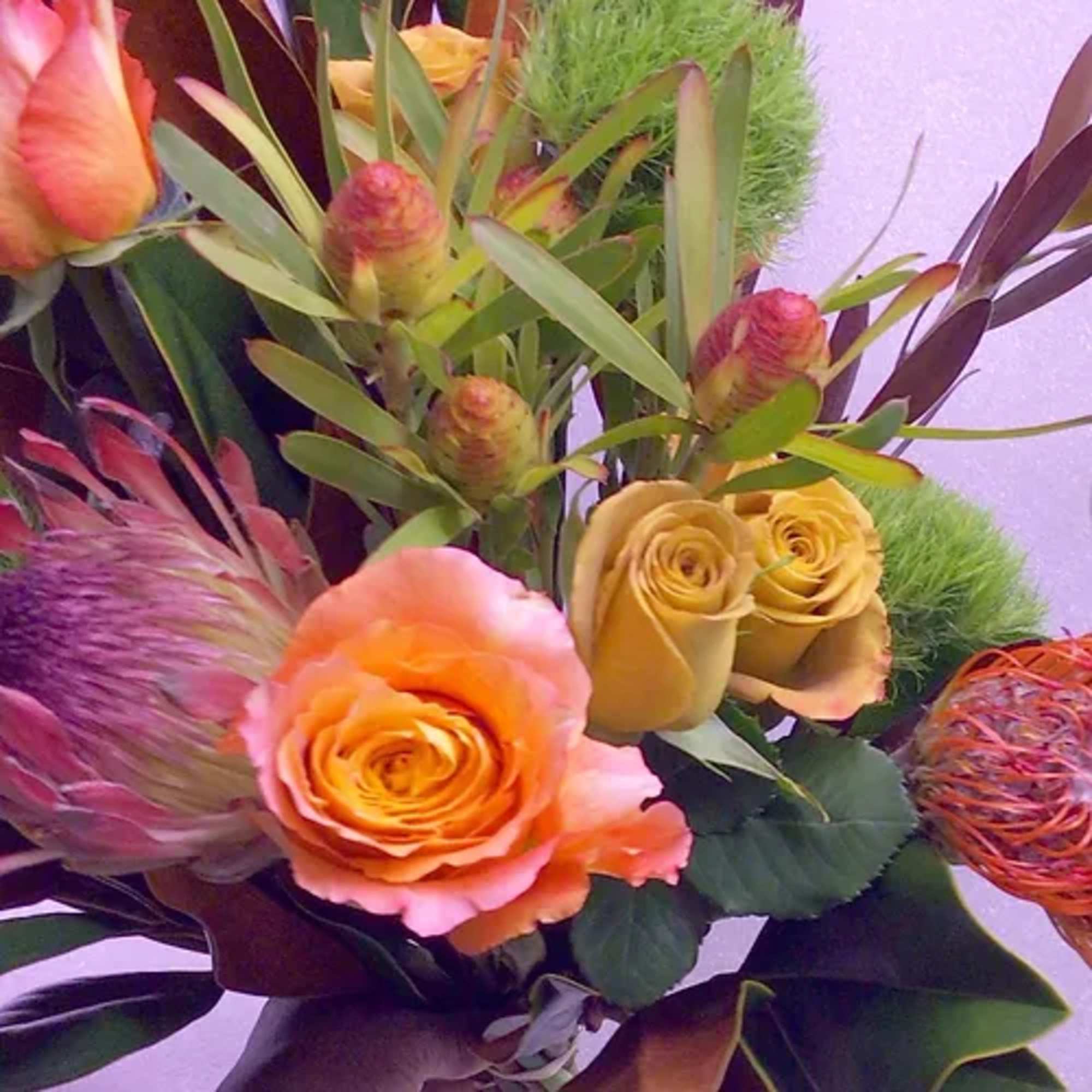 It&#039;s like travelling the world with flowers: Magnolia; Proteas; Dianthus; Proteas and