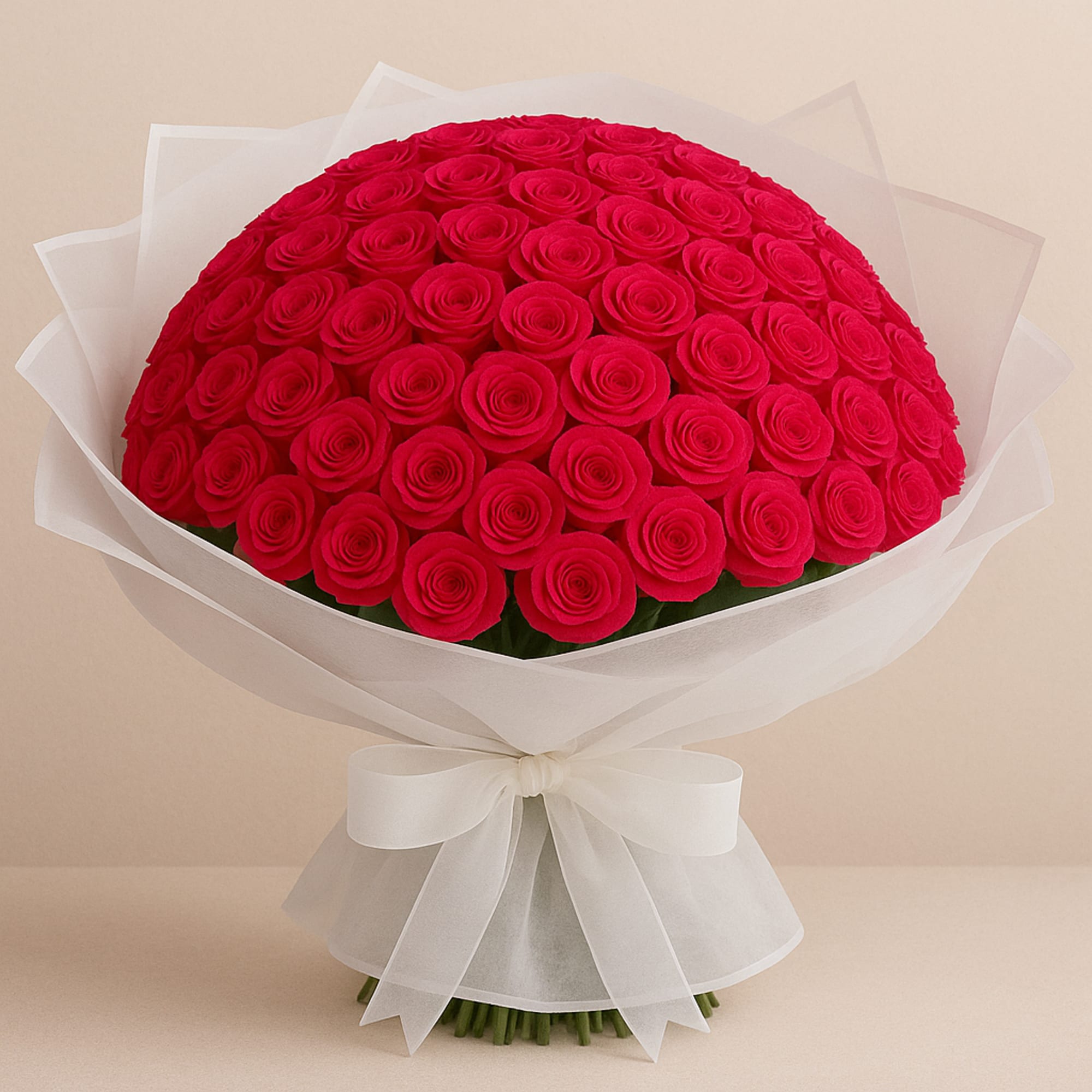 Premium hot pink in a bouquet with decorative wrap &amp; ribbon.