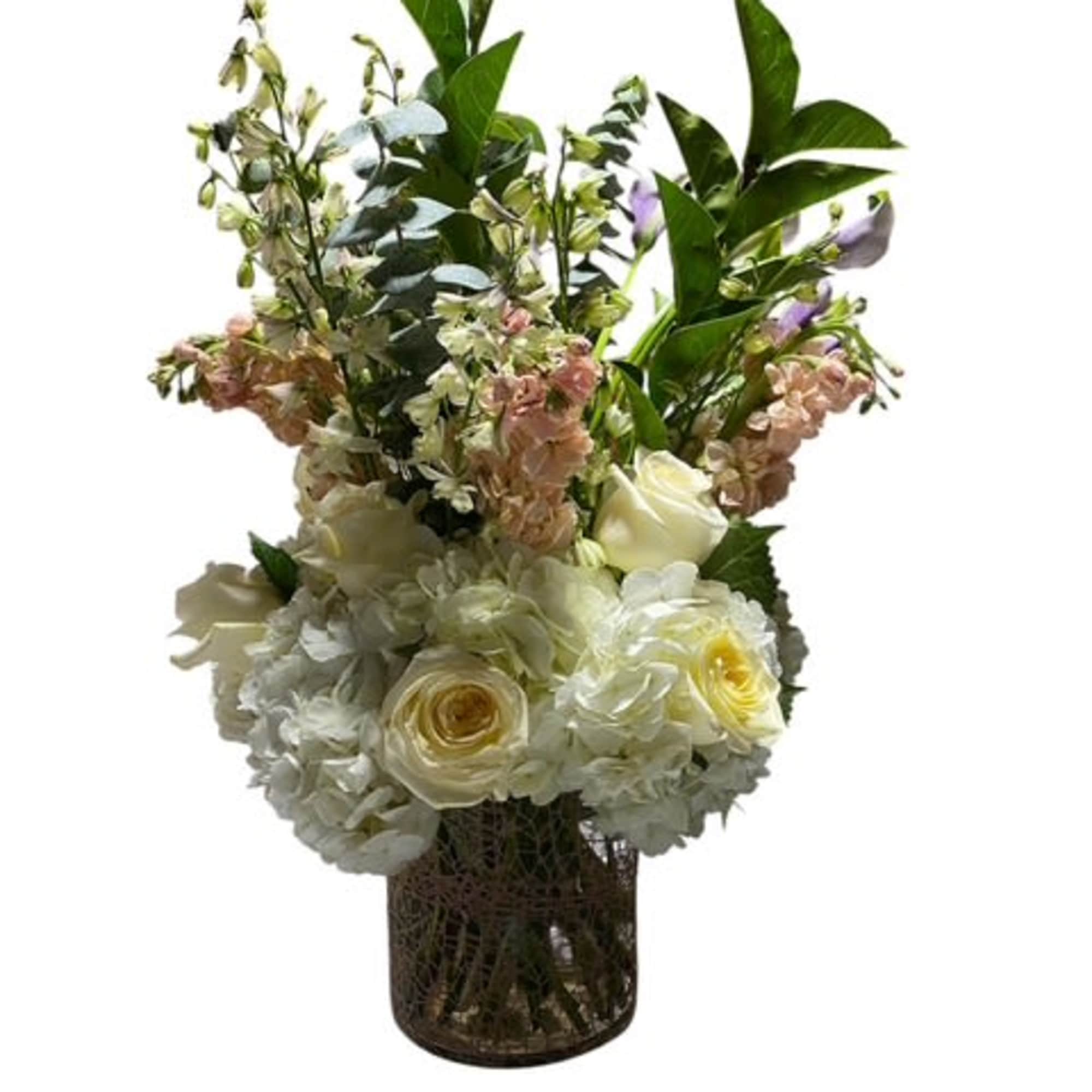 This angelic arrangement is as cute as it is pretty. Featuring the