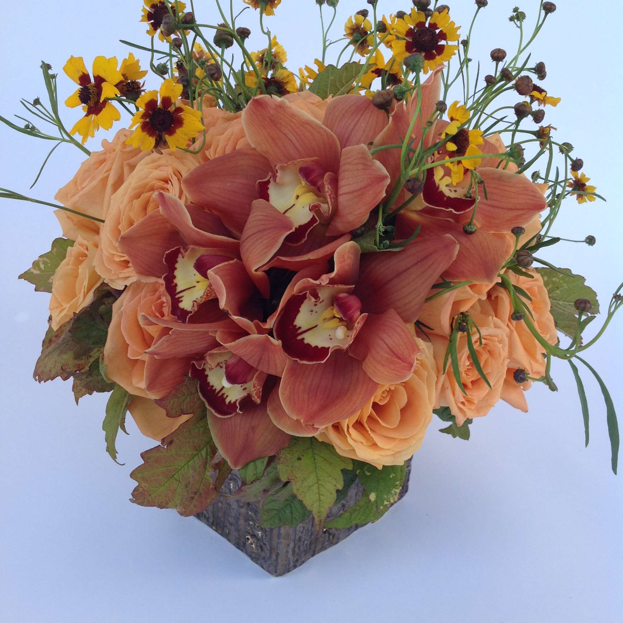 Roses, Cymbidium, Oak Leaves